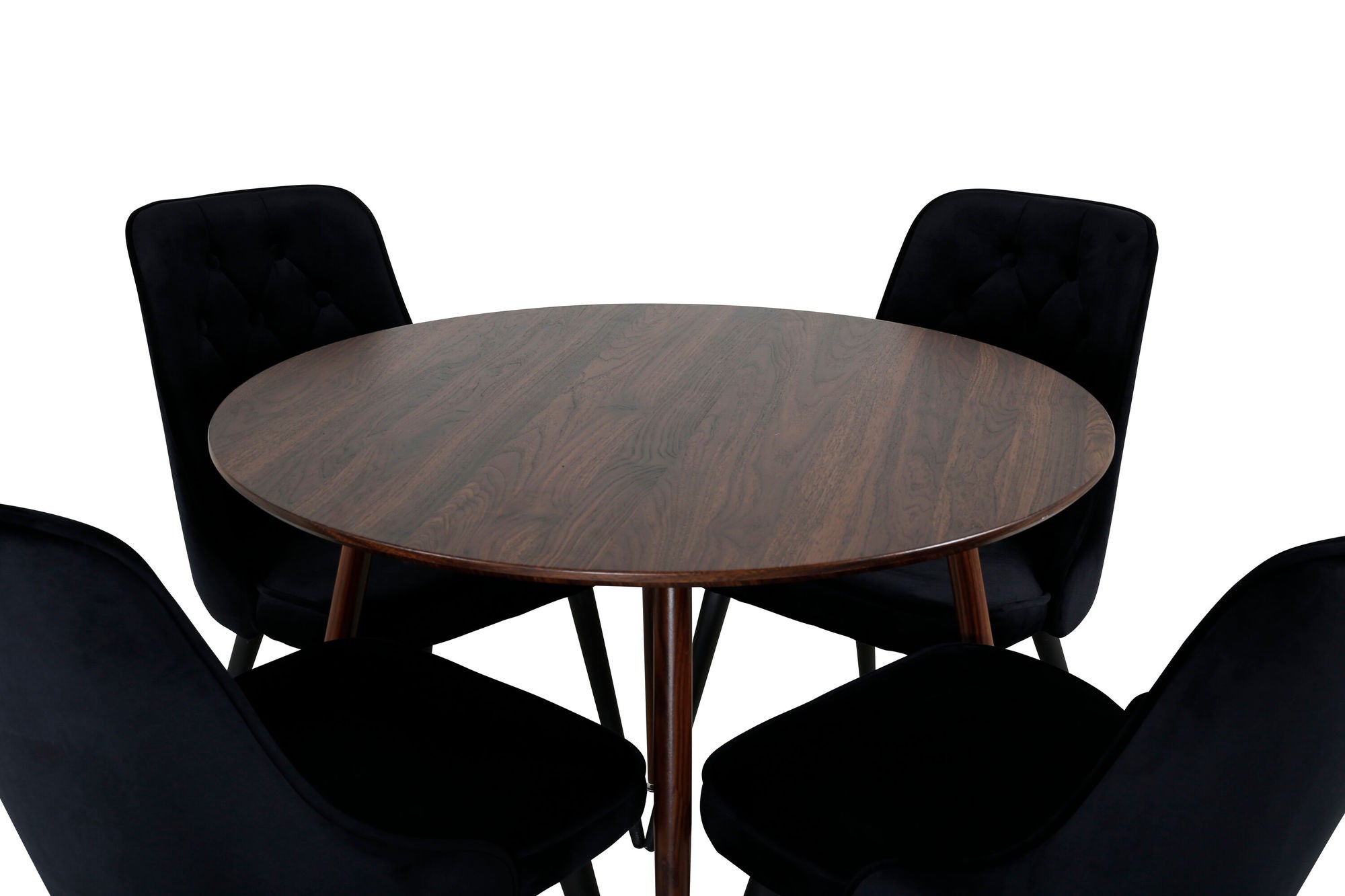 Venture Home Plaza rund bord 100 cm - Walnut top - Walnut legs+Velvet Deluxe Spisebordsstol