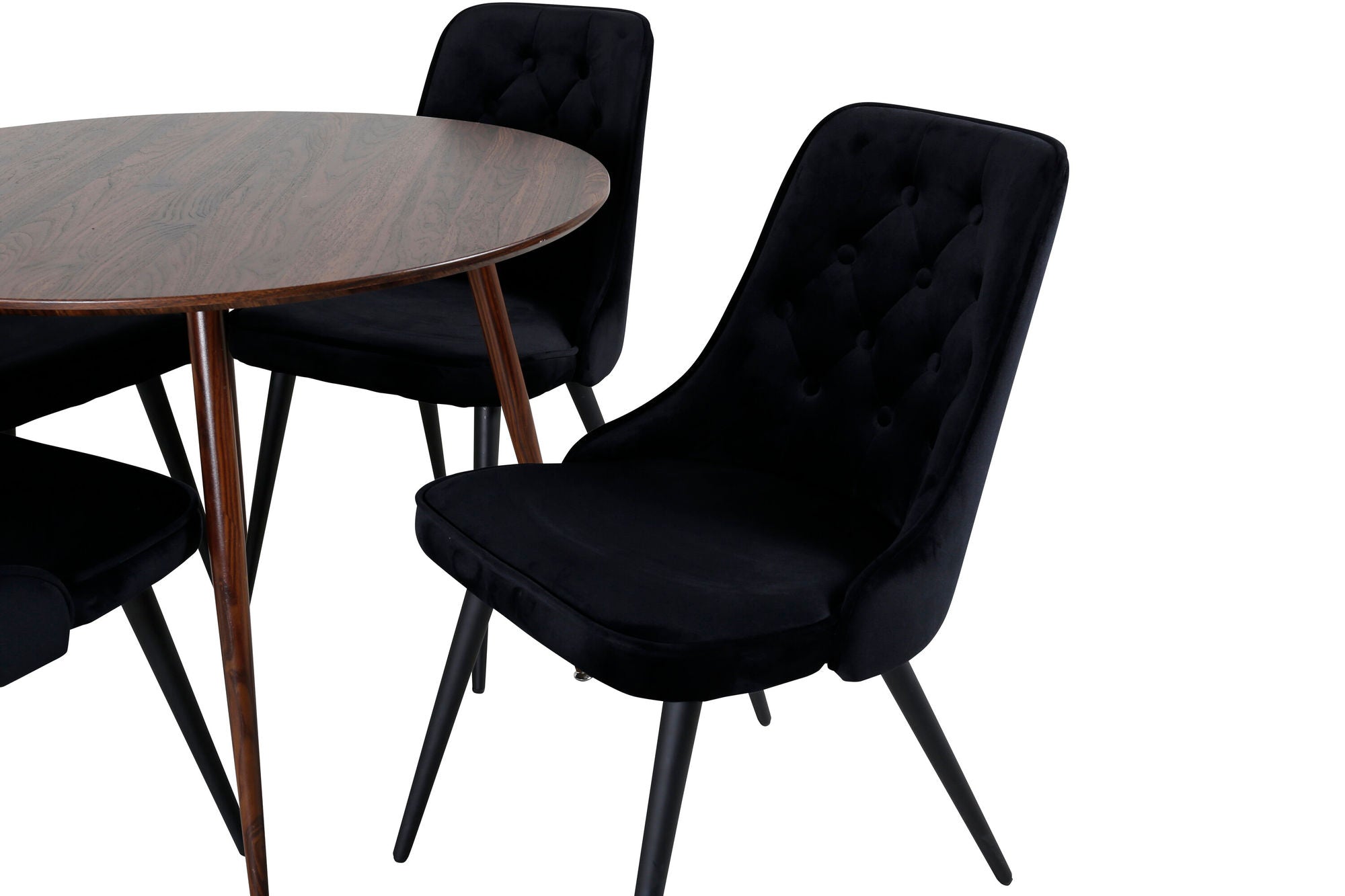 Venture Home Plaza rund bord 100 cm - Walnut top - Walnut legs+Velvet Deluxe Spisebordsstol