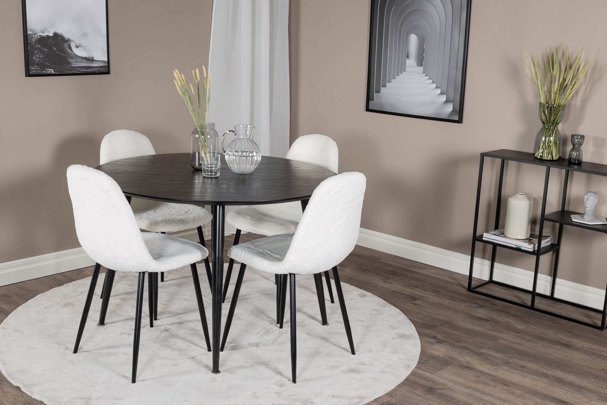 Venture Home Dipp spisebord - 115cm - Black Veneer / All black legs +Polar Fluff Dining C