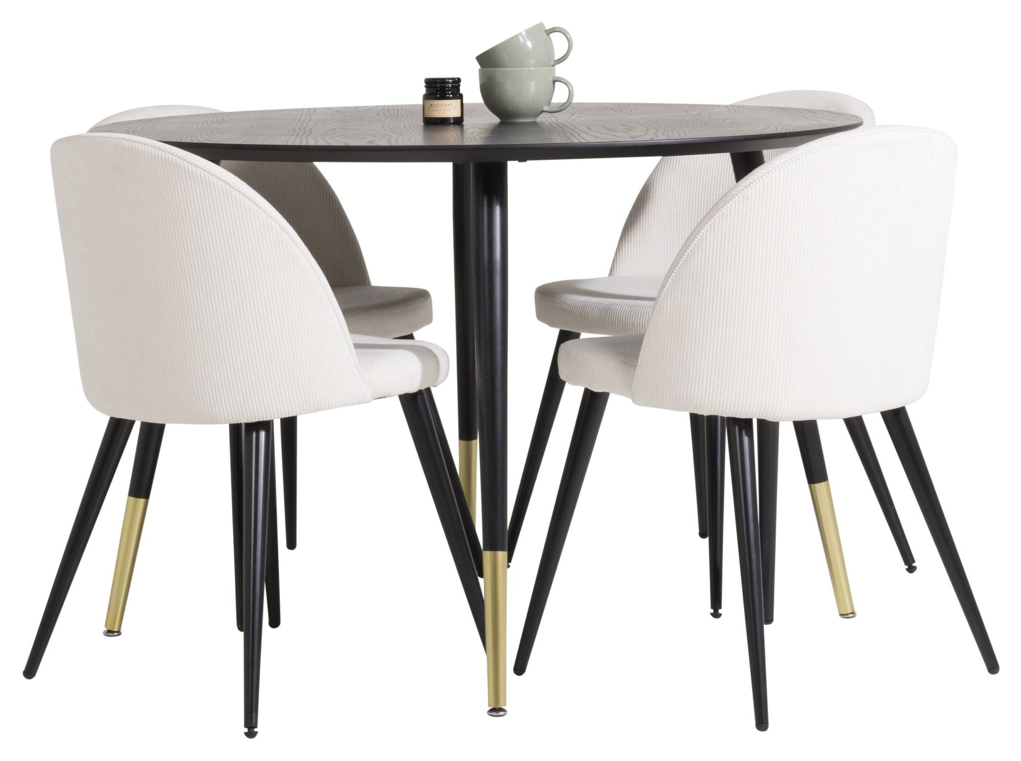 Venture Home Dipp spisebord - 115cm - Black Veneer / black legs w brass dipp +Velvet Dinin