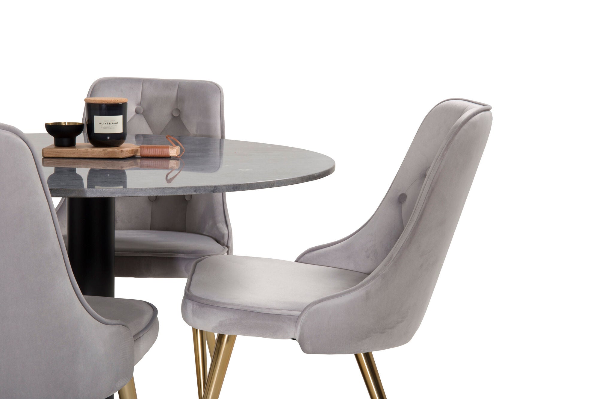 Venture Home Estelle runt Matbord - Svart / Svart marmor - ø106*H75Velvet Deluxe Spisebordsstol
