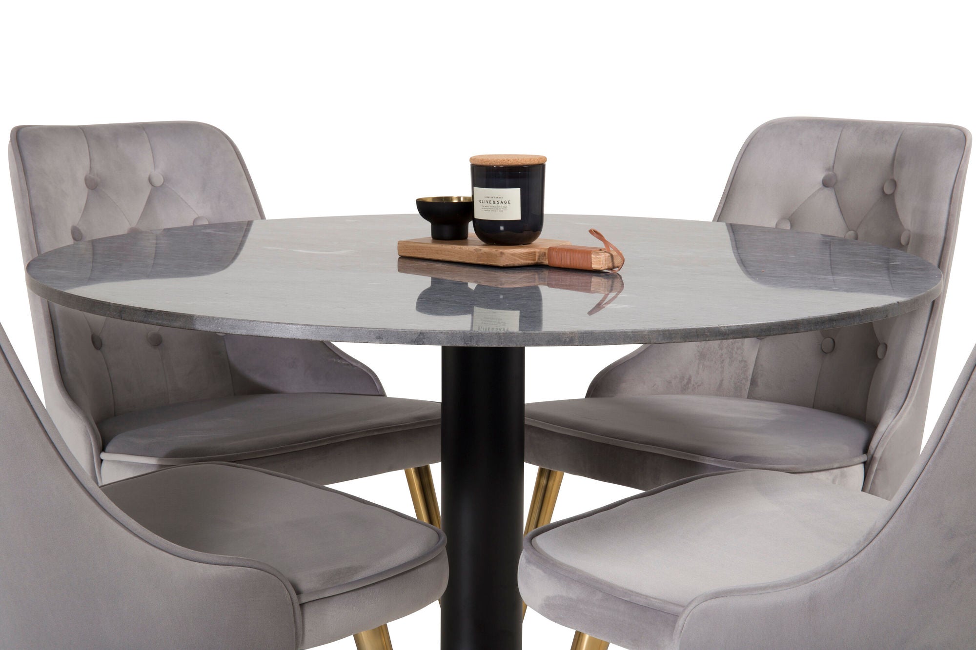 Venture Home Estelle runt Matbord - Svart / Svart marmor - ø106*H75Velvet Deluxe Spisebordsstol