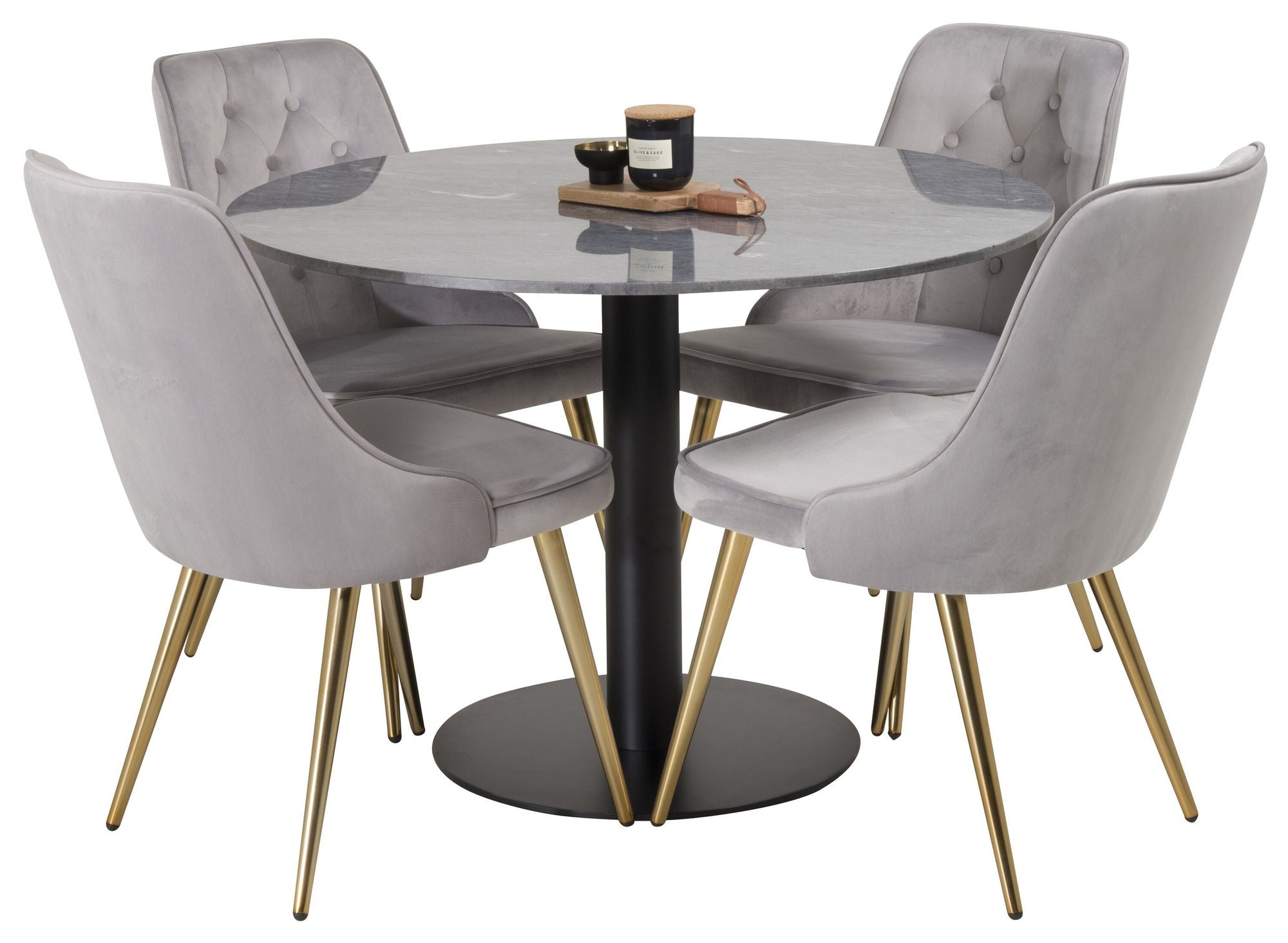 Venture Home Estelle runt Matbord - Svart / Svart marmor - ø106*H75Velvet Deluxe Spisebordsstol
