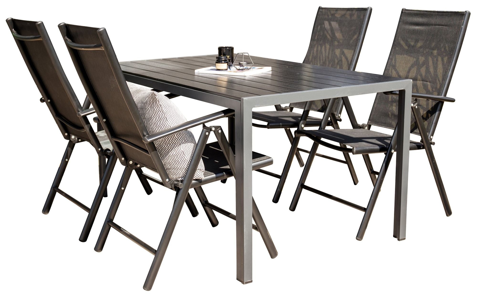 Venture Home Break Matbord - Svart alu / svart aintwood - 150*90+Break 5:pos stol - Svart_4