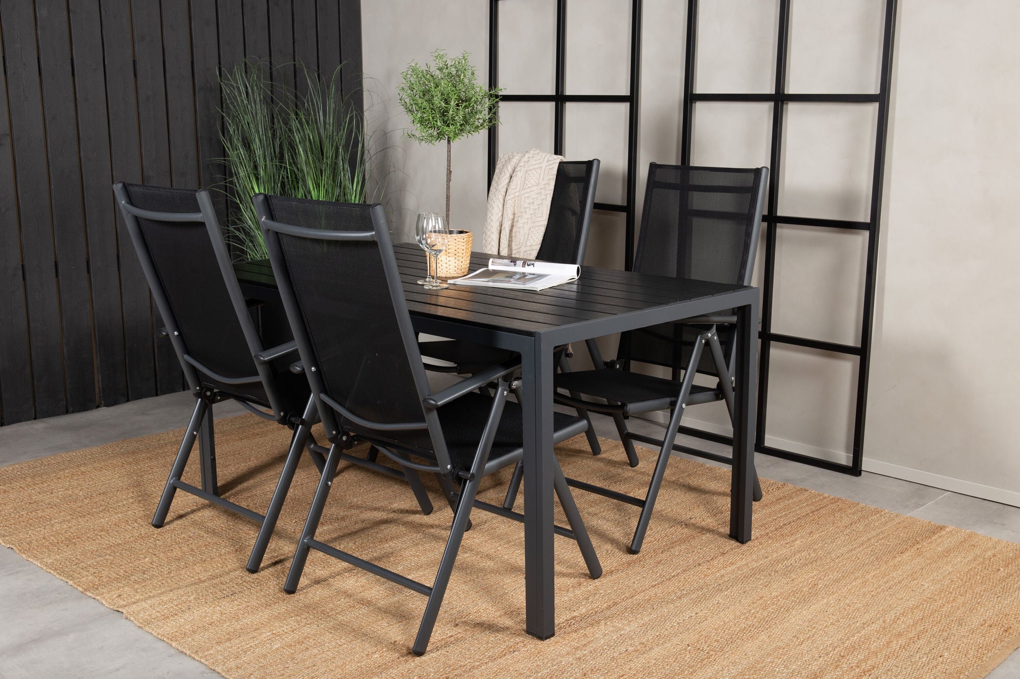 Venture Home Break Matbord - Svart alu / svart aintwood - 150*90+Break 5:pos stol - Svart_4