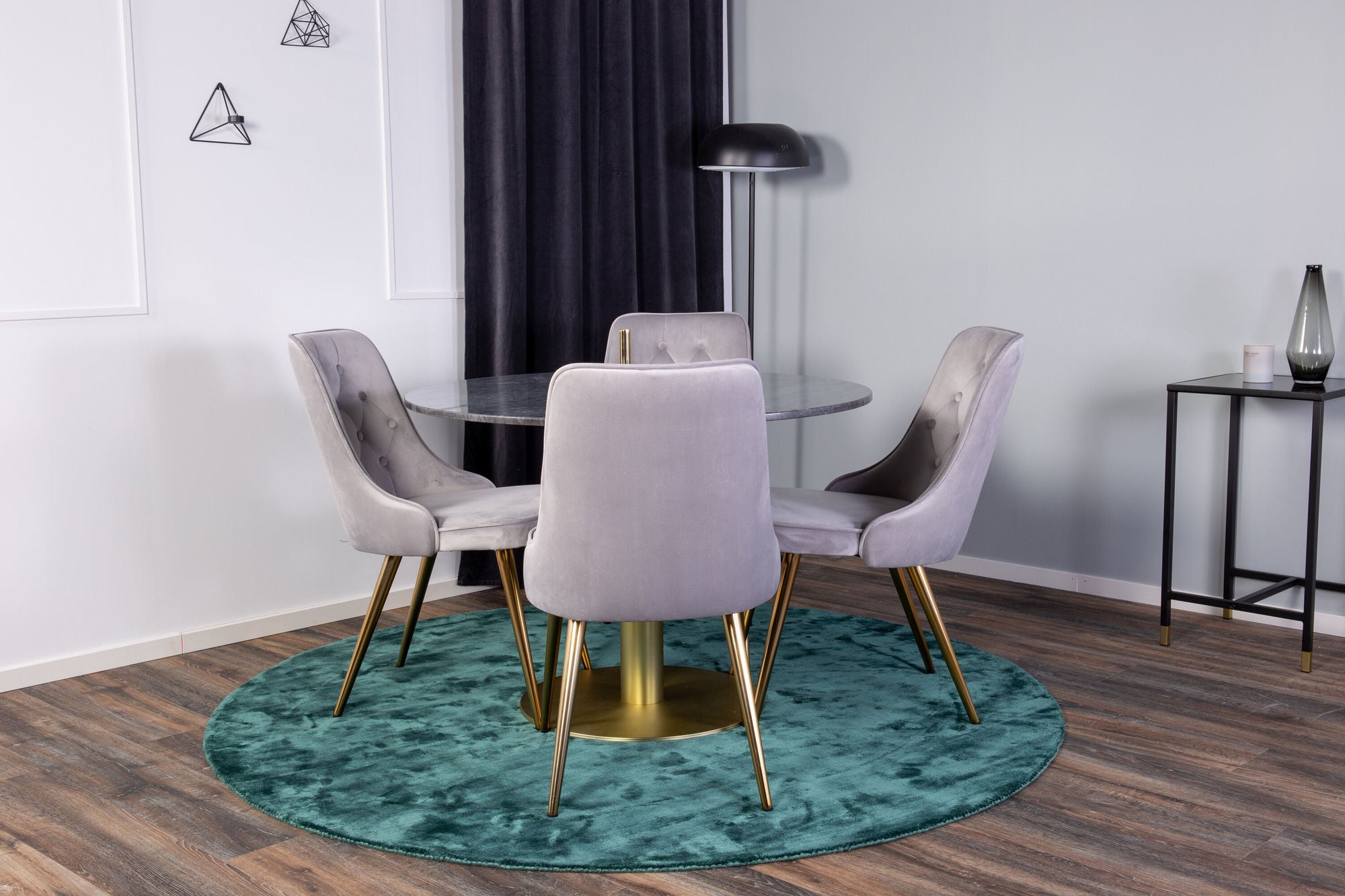 Venture Home Estelle spisebord round 106cm Grey Marble / Brass - Velvet Deluxe Spisebordsstol - Brushed brass leg / Light Grey Velvet 4