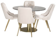 Venture Home Estelle spisebord round 106cm Grey Marble / Brass - Velvet Deluxe Spisebordsstol - Brushed brass leg / Beige Velvet 4