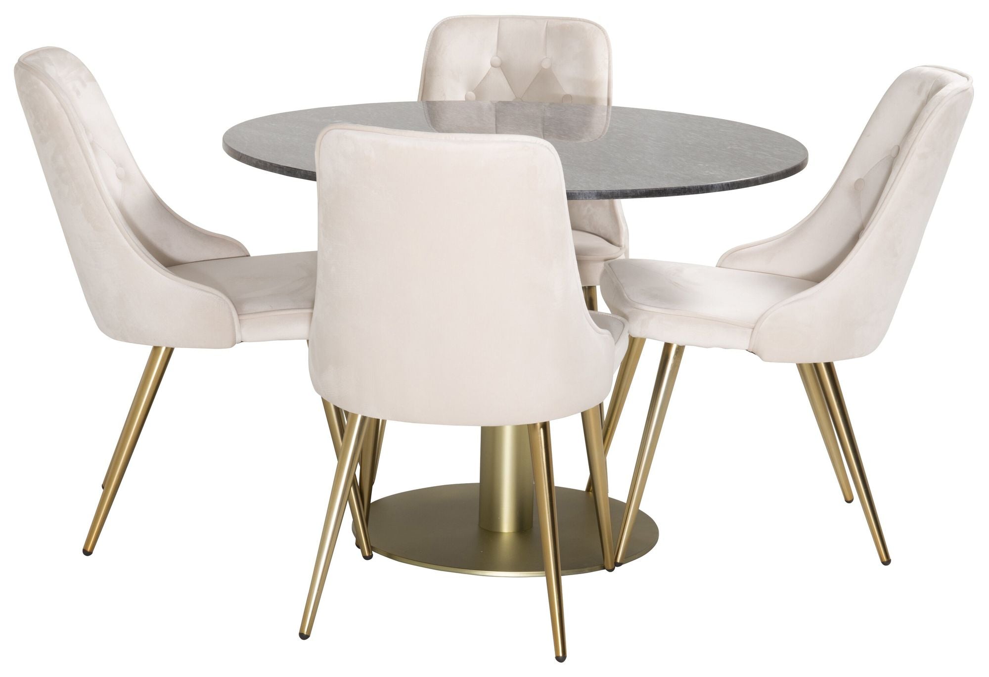 Venture Home Estelle spisebord round 106cm Grey Marble / Brass - Velvet Deluxe Spisebordsstol - Brushed brass leg / Beige Velvet 4