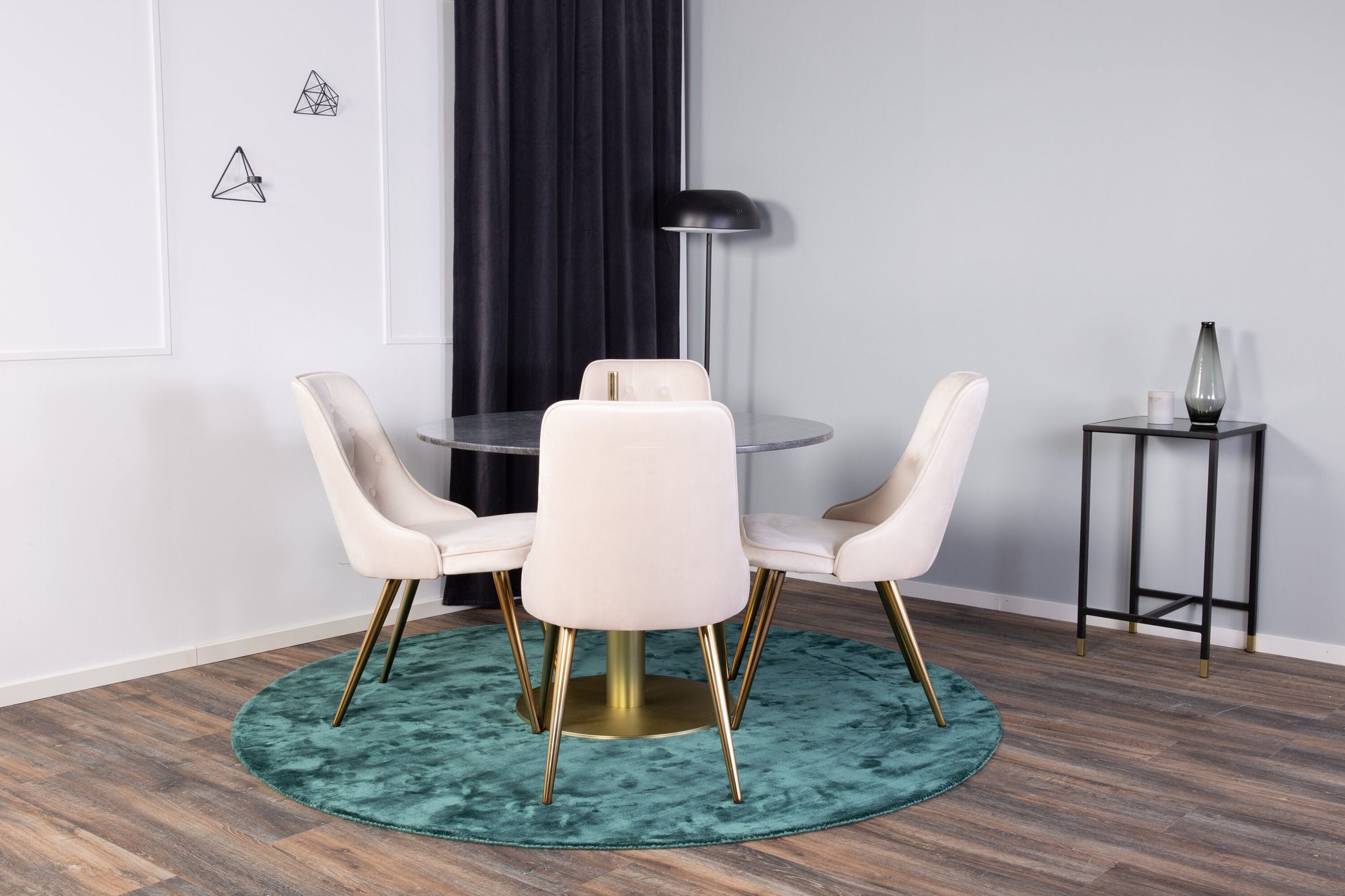 Venture Home Estelle spisebord round 106cm Grey Marble / Brass - Velvet Deluxe Spisebordsstol - Brushed brass leg / Beige Velvet 4