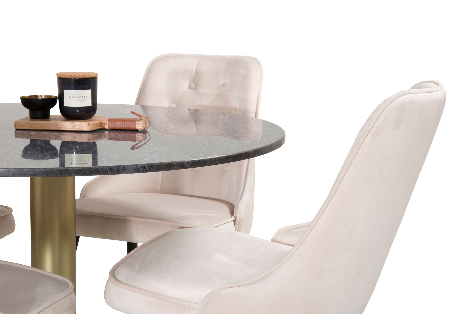 Venture Home Estelle spisebord round 106cm Grey Marble / Brass - Velvet Deluxe Spisebordsstol - Black legs / Beige velvet 4
