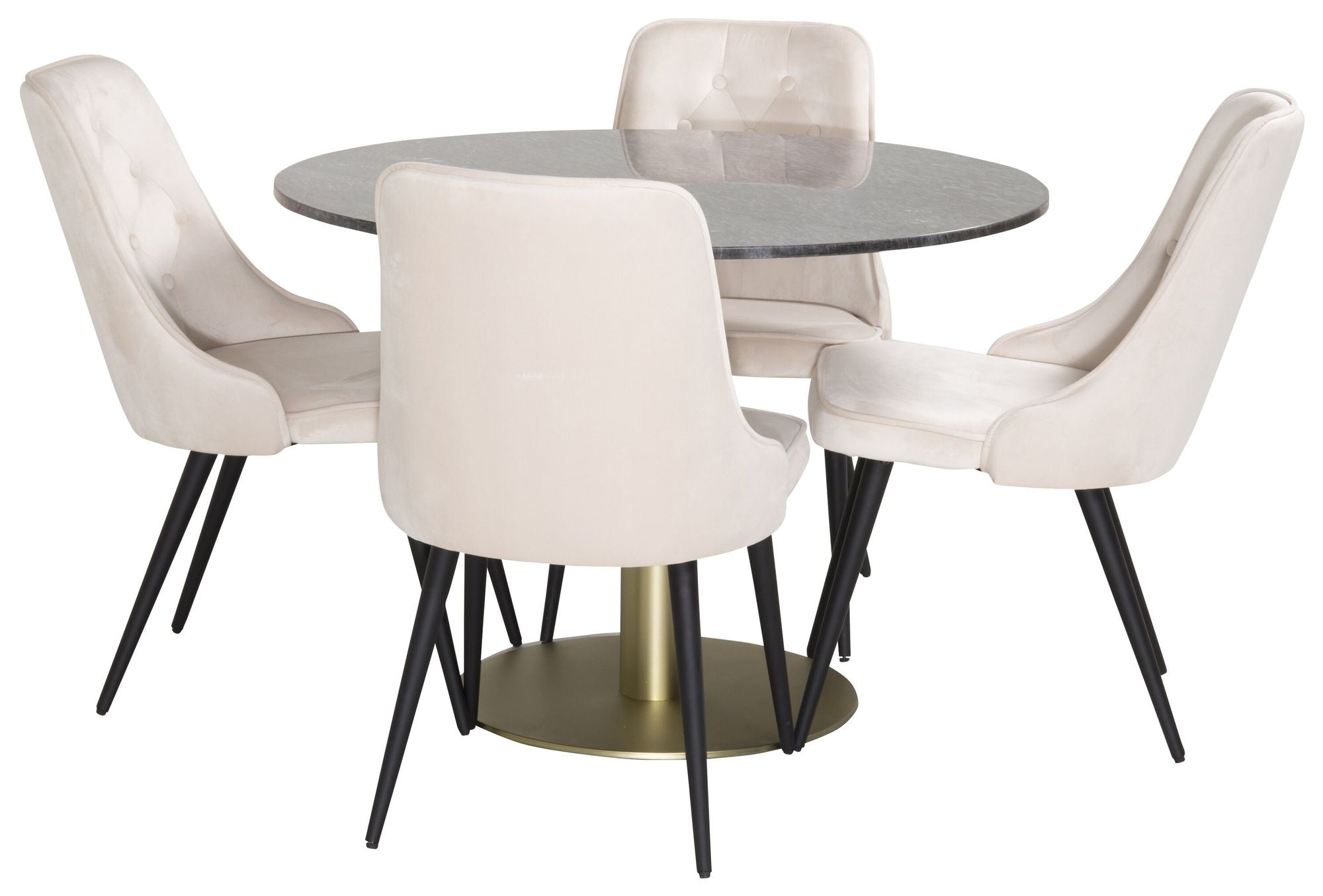 Venture Home Estelle spisebord round 106cm Grey Marble / Brass - Velvet Deluxe Spisebordsstol - Black legs / Beige velvet 4