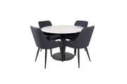Venture Home Estelle spisebord round 106cm White marble / Black Legs - Plaza Spisebordsstol - Black Legs - Black Fabric 4