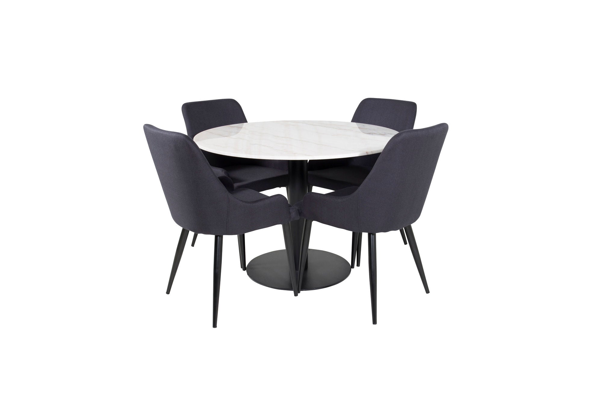 Venture Home Estelle spisebord round 106cm White marble / Black Legs - Plaza Spisebordsstol - Black Legs - Black Fabric 4