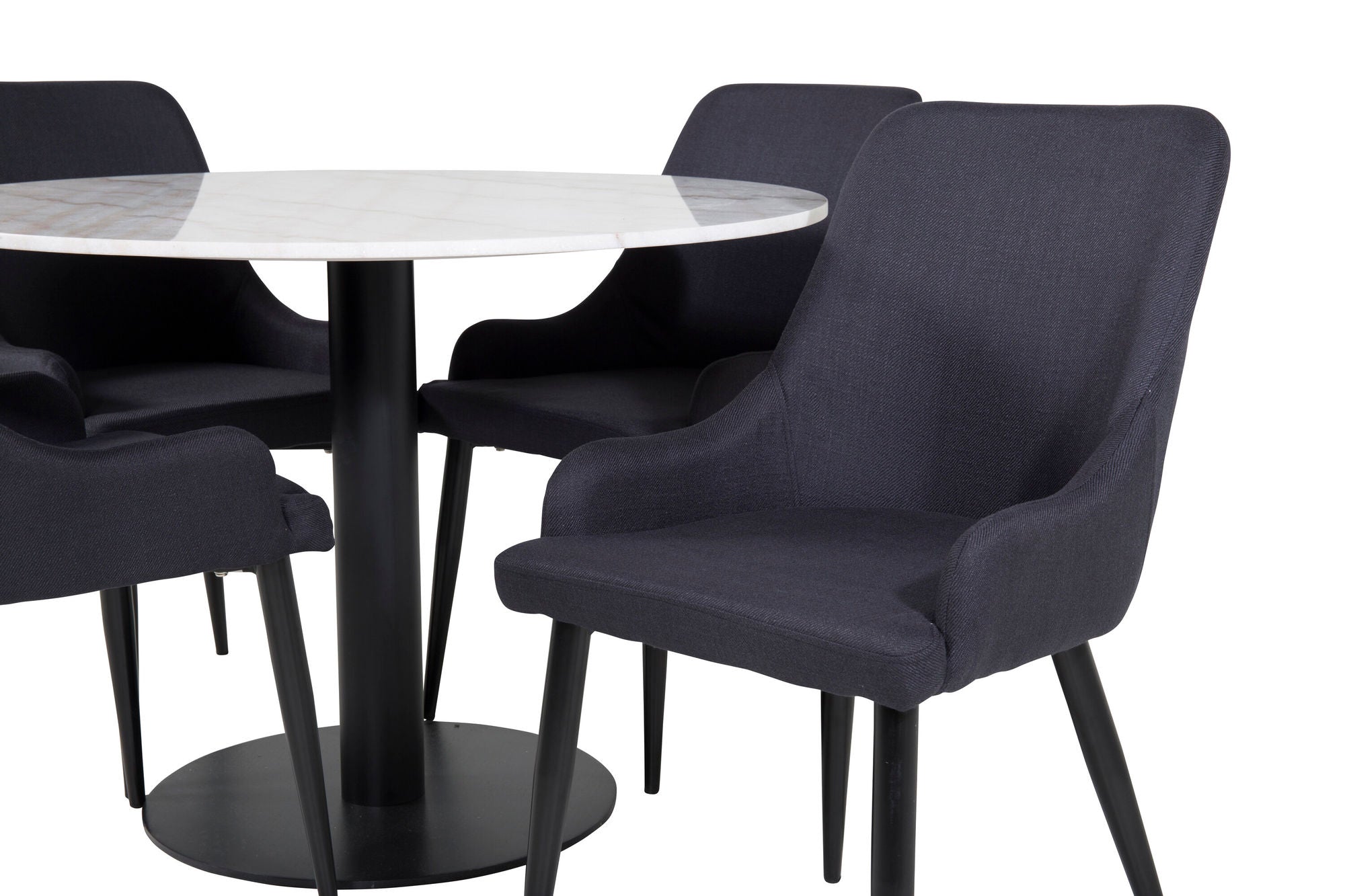 Venture Home Estelle spisebord round 106cm White marble / Black Legs - Plaza Spisebordsstol - Black Legs - Black Fabric 4