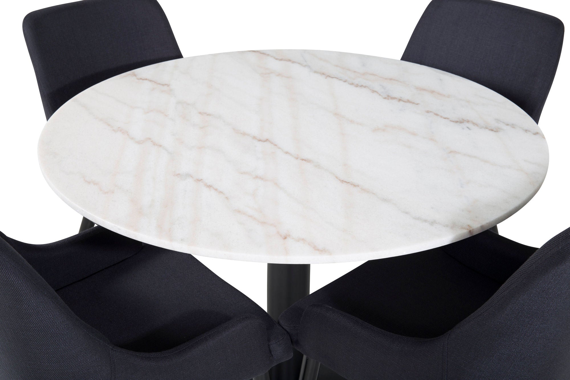 Venture Home Estelle spisebord round 106cm White marble / Black Legs - Plaza Spisebordsstol - Black Legs - Black Fabric 4