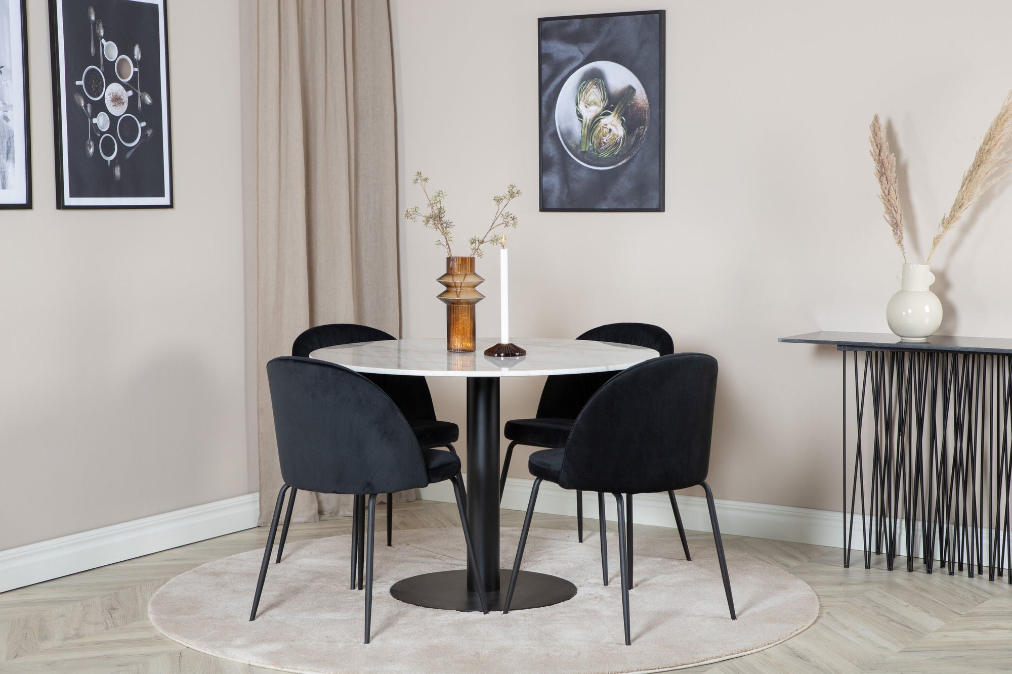 Venture Home Estelle rund spisebord ø106 H75 - White / Black+Wrinkles Spisebordsstol - Bla