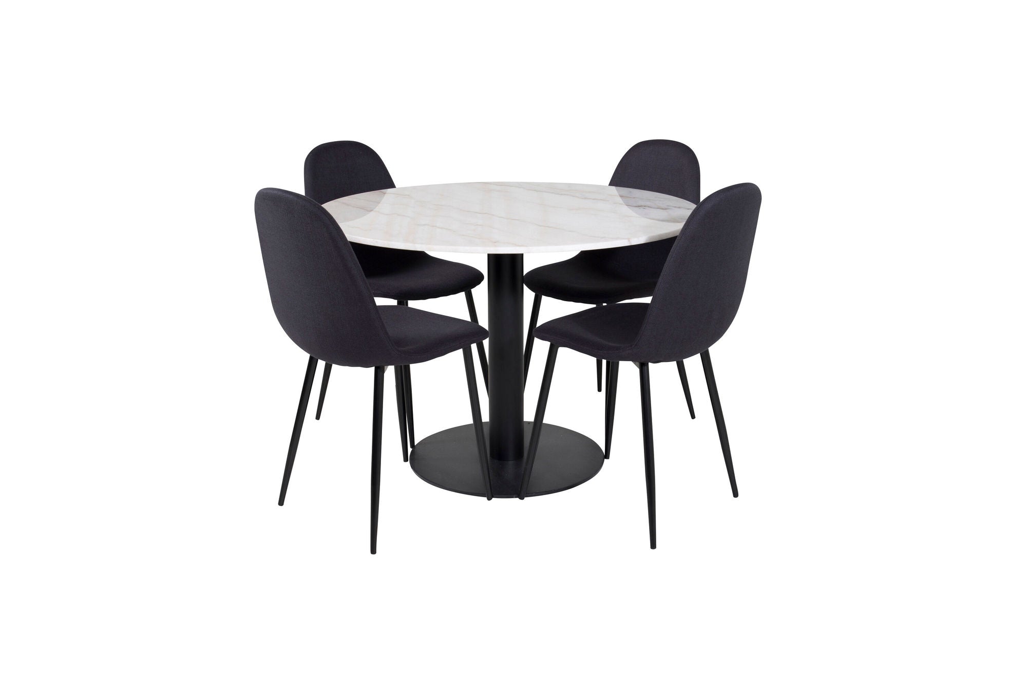 Venture Home Estelle spisebord round 106cm White marble / Black Legs - Polar Spisebordsstol - Black Legs - Black Fabric 4