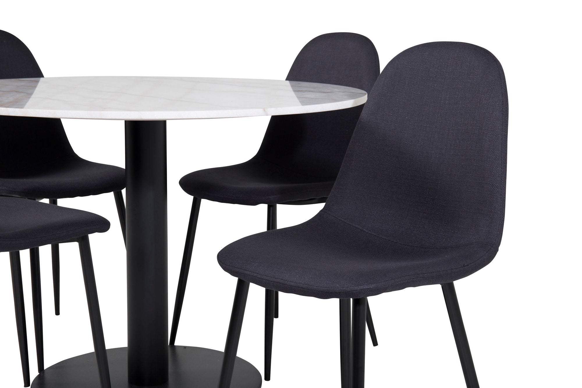 Venture Home Estelle spisebord round 106cm White marble / Black Legs - Polar Spisebordsstol - Black Legs - Black Fabric 4