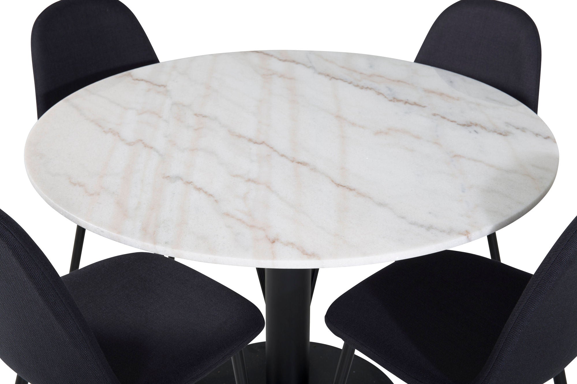 Venture Home Estelle spisebord round 106cm White marble / Black Legs - Polar Spisebordsstol - Black Legs - Black Fabric 4