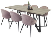 Venture Home Marina spisebord - Grey wood / black (1) + Velvet stol - Dusty Pink(6)