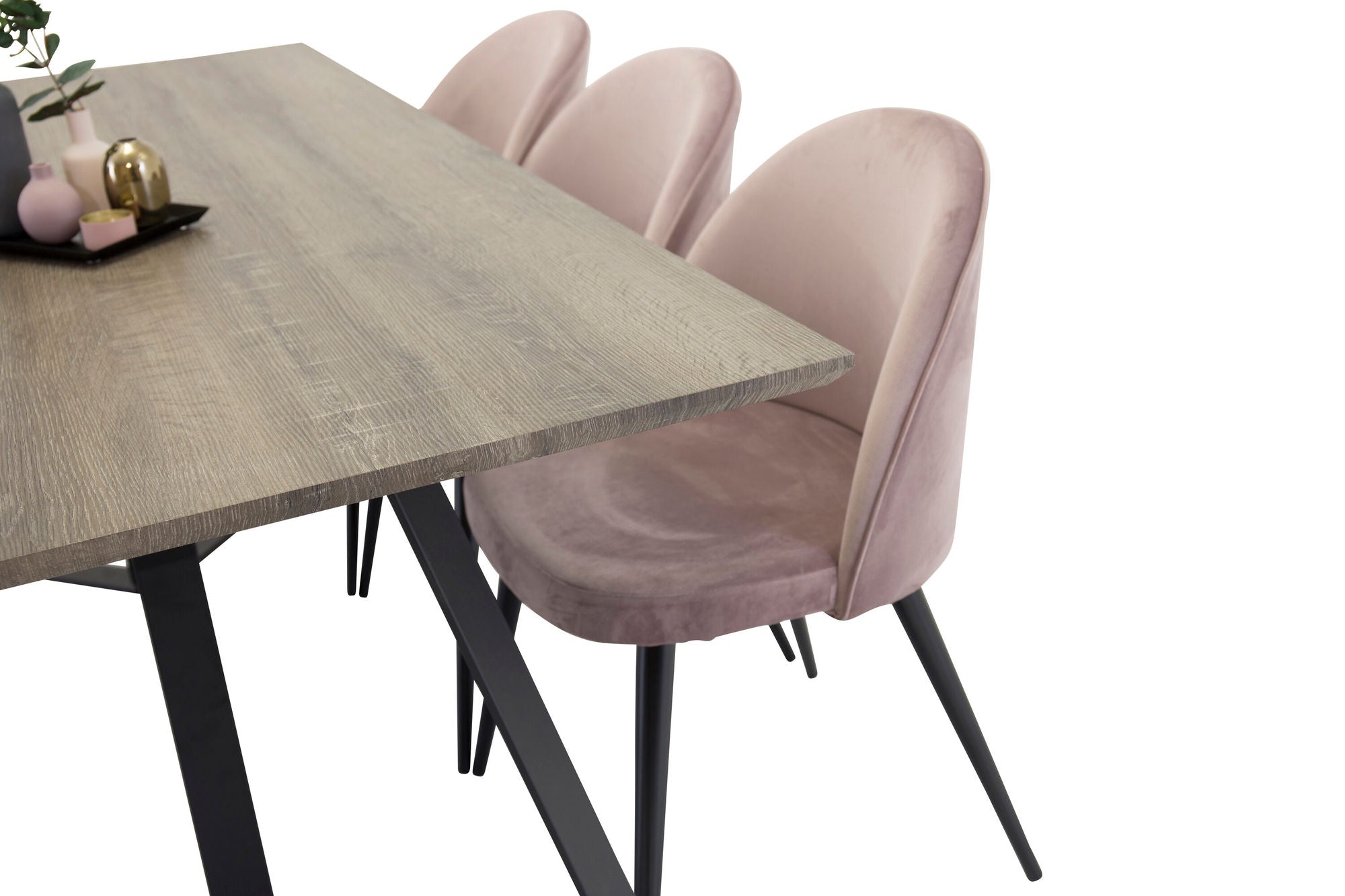 Venture Home Marina spisebord - Grey wood / black (1) + Velvet stol - Dusty Pink(6)