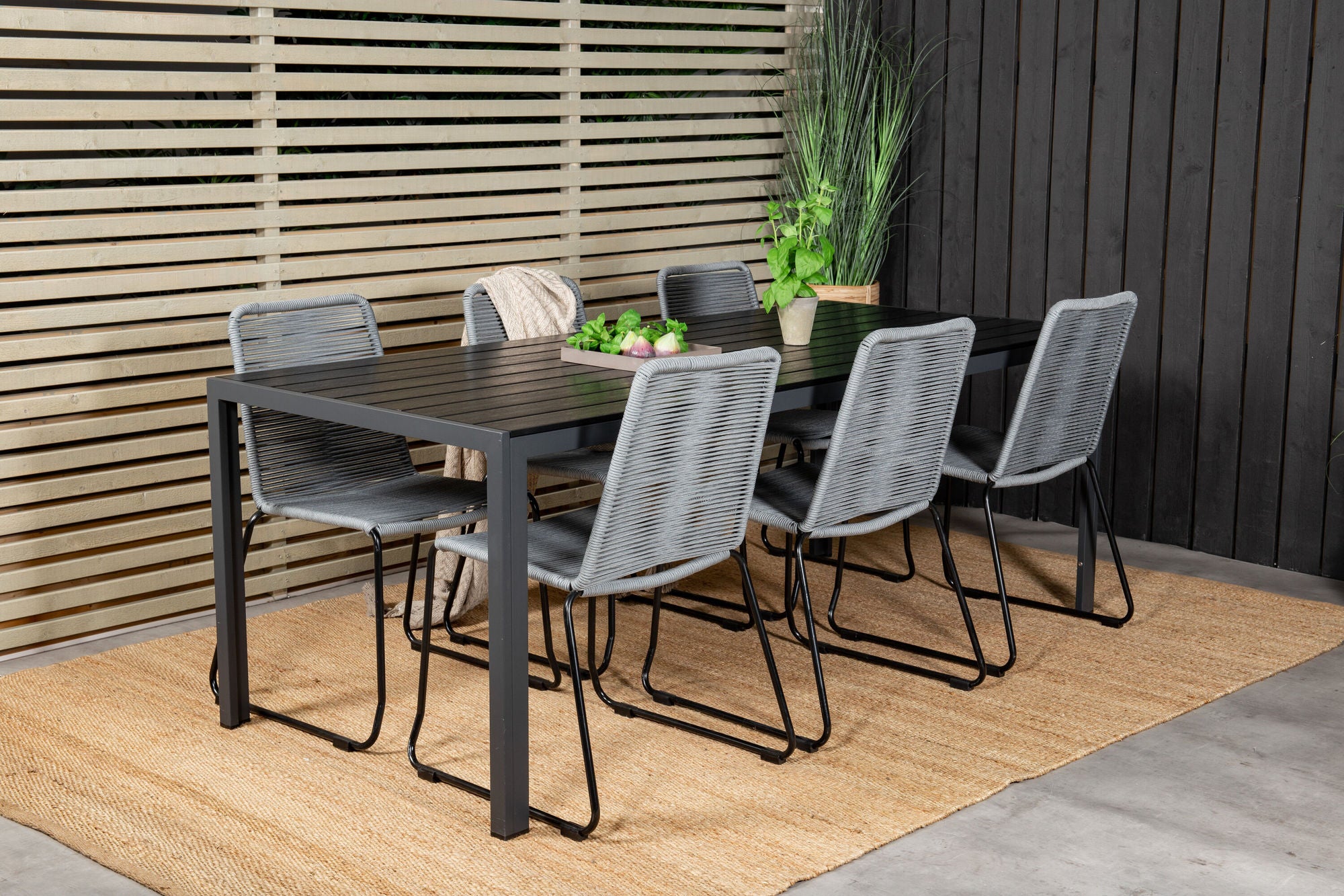 Venture Home Break spisebord - 205*90 - Black Alu / Black Aintwood+Lindos Spisebordsstol - B