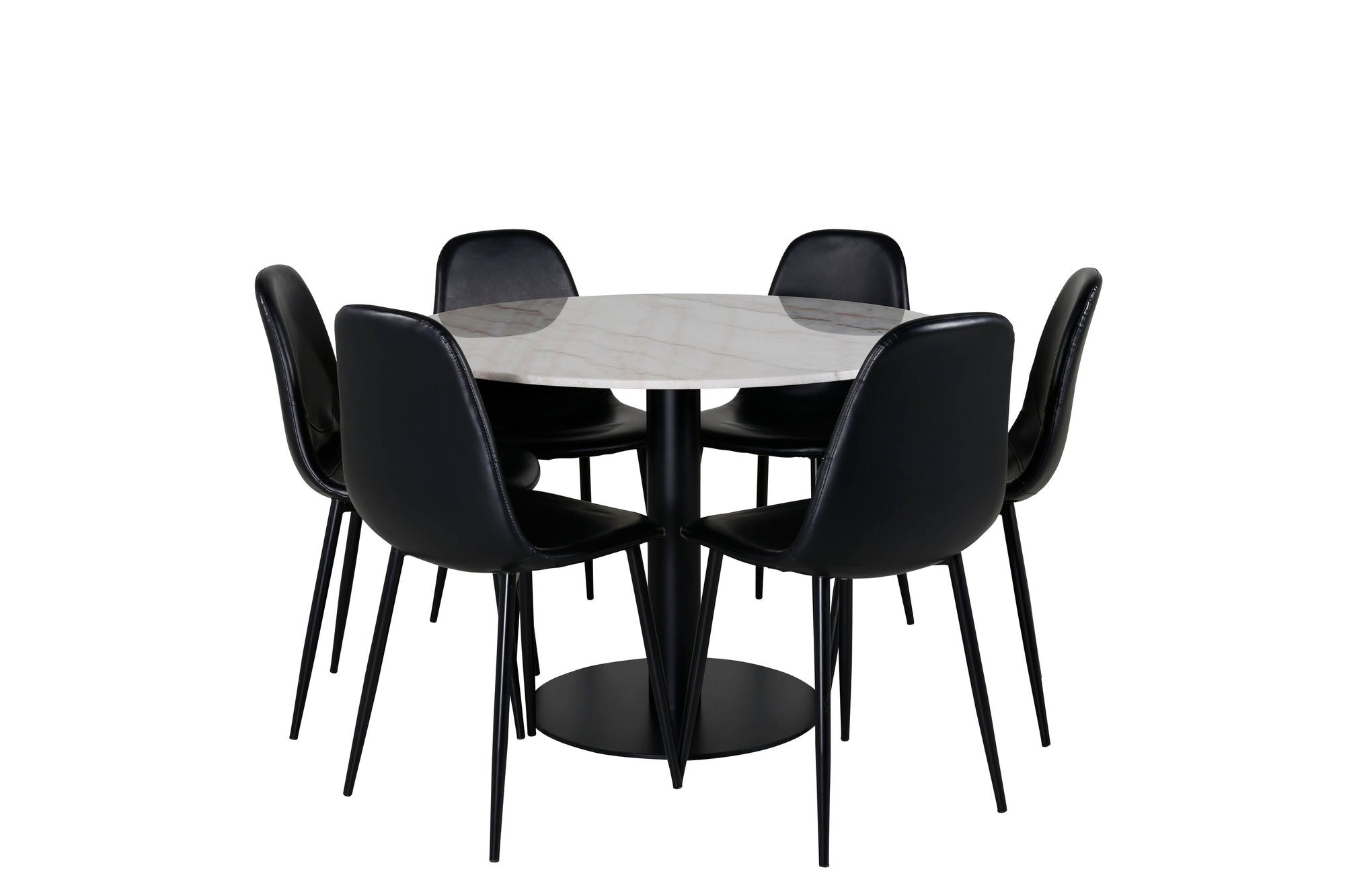 Venture Home Estelle runt Matbord - Svart / Vit marmor - ø106*H75+Polar Matstol - Svart / Sva