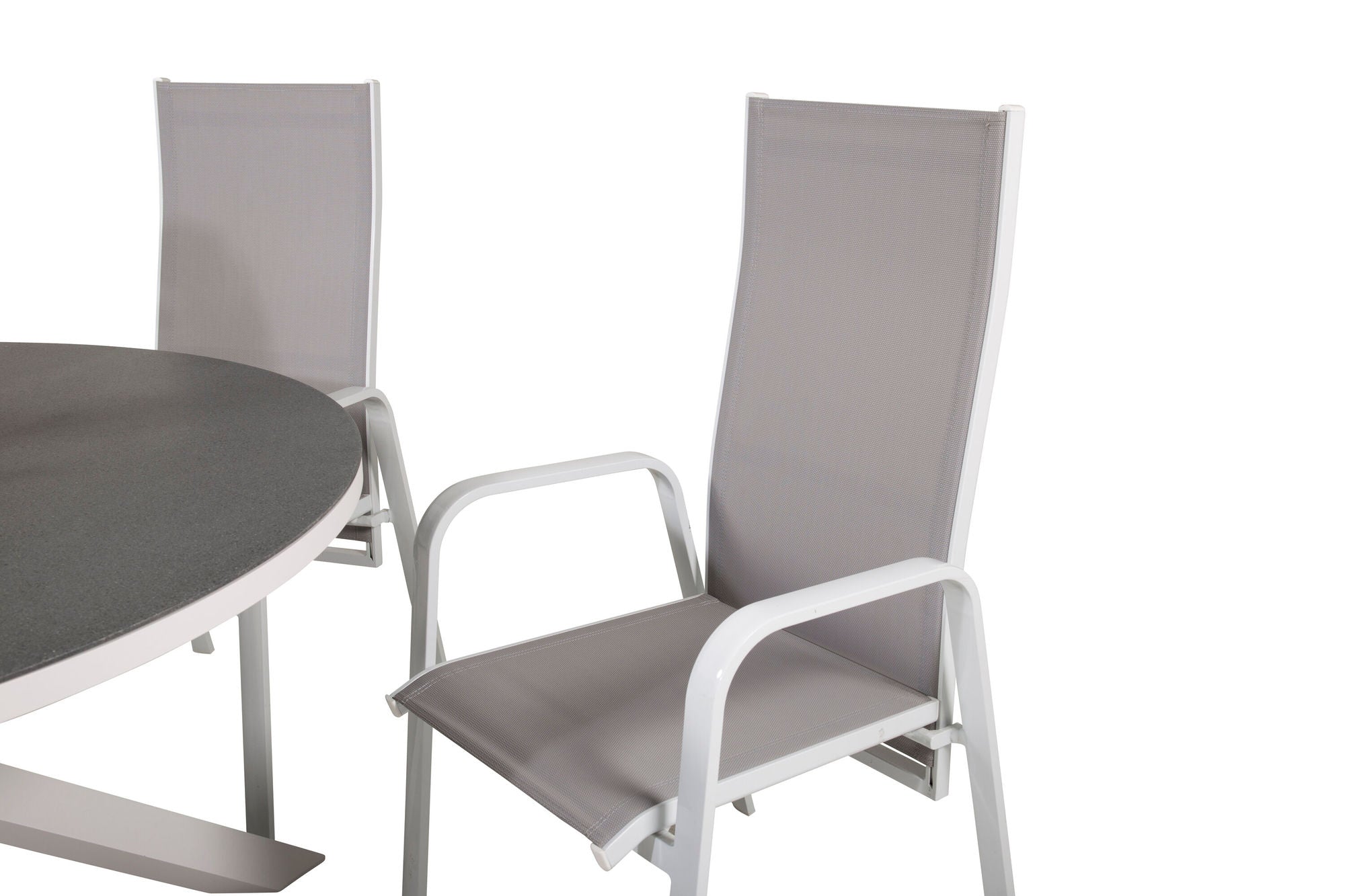 Venture Home Copacabana spisebord ø140 - White Alu / Sprayglass+Copacabana Recliner stol (stackable) - White Alu / Grey Textilene_6
