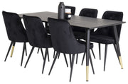 Venture Home Dipp spisebord - 180*90cm - Black Veneer / black legs w brass dipp +Velvet De