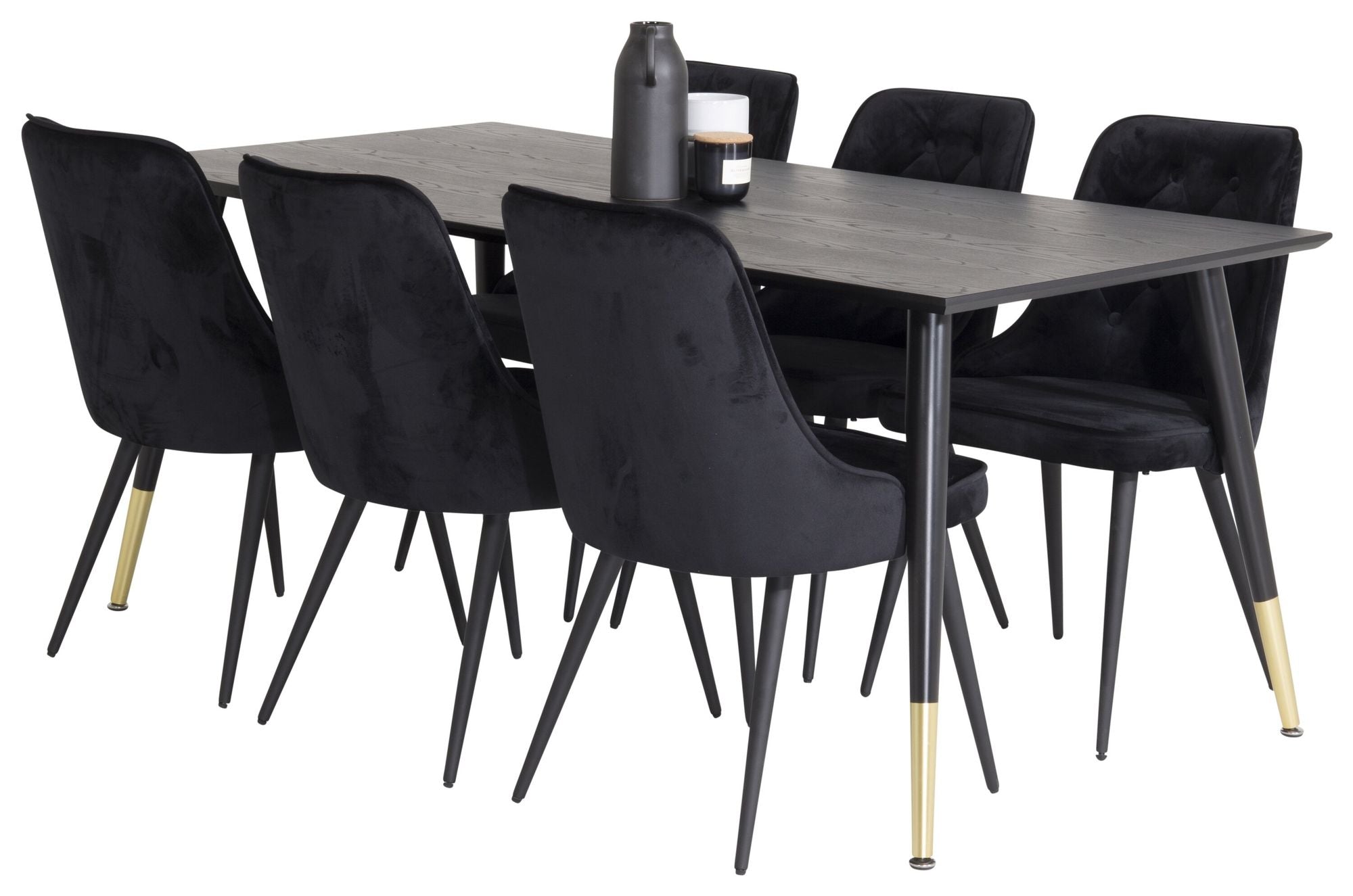 Venture Home Dipp spisebord - 180*90cm - Black Veneer / black legs w brass dipp +Velvet De