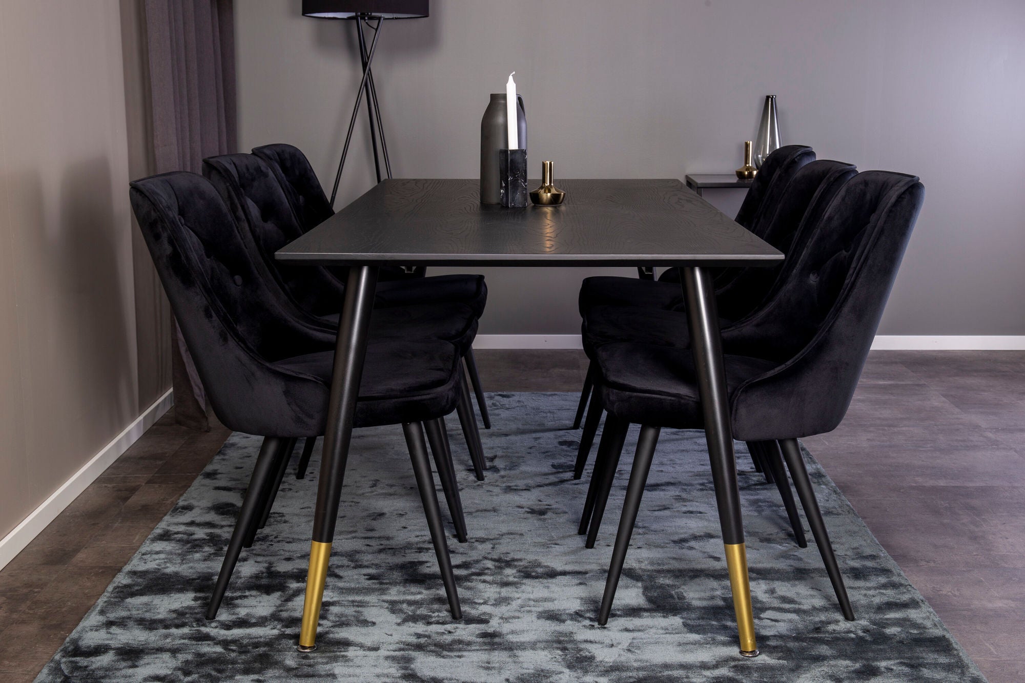 Venture Home Dipp spisebord - 180*90cm - Black Veneer / black legs w brass dipp +Velvet De