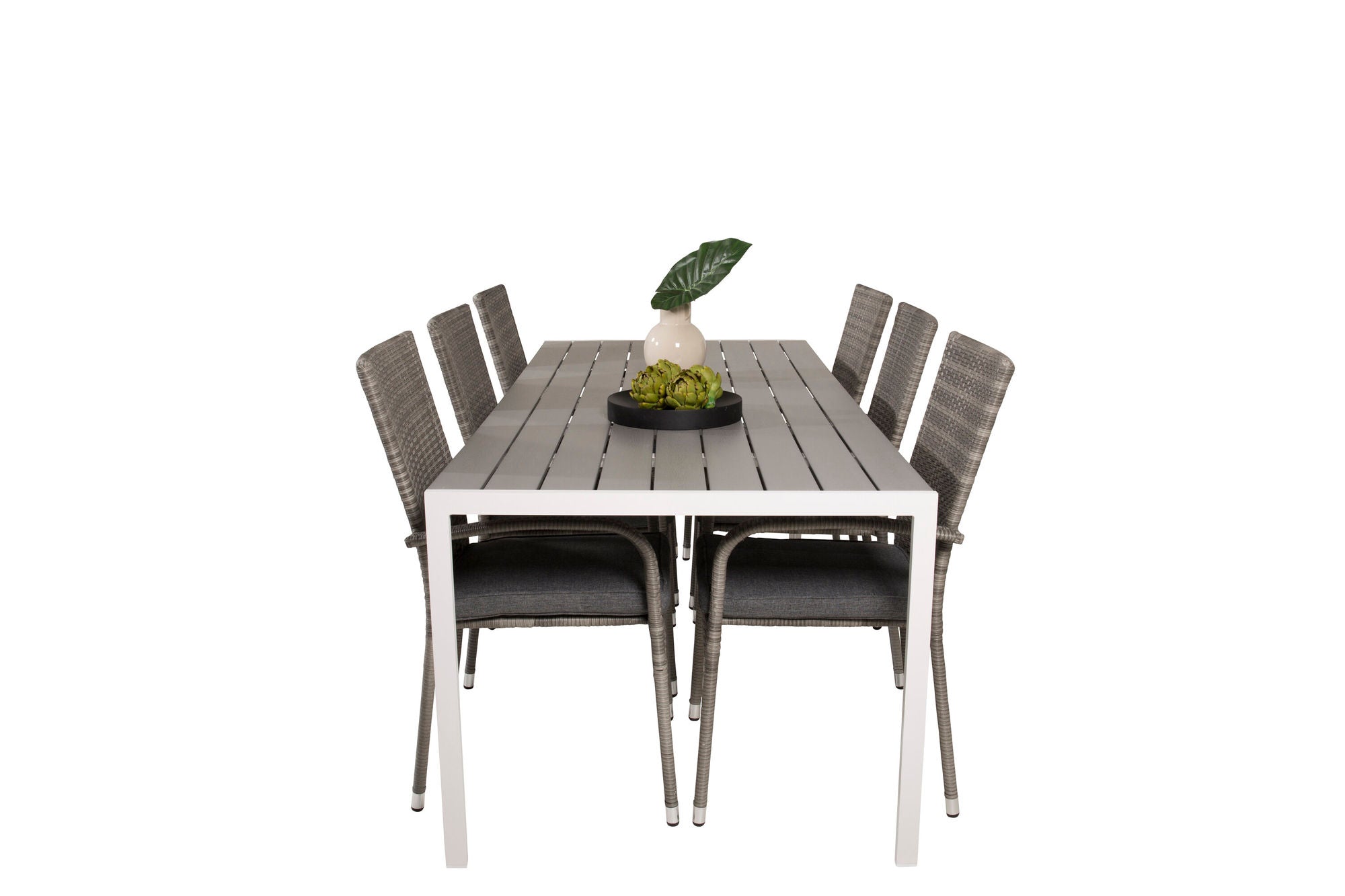 Venture Home Break spisebord - 205*90 - White Alu / Grey Aintwood+Anna Arm stol (stackabl