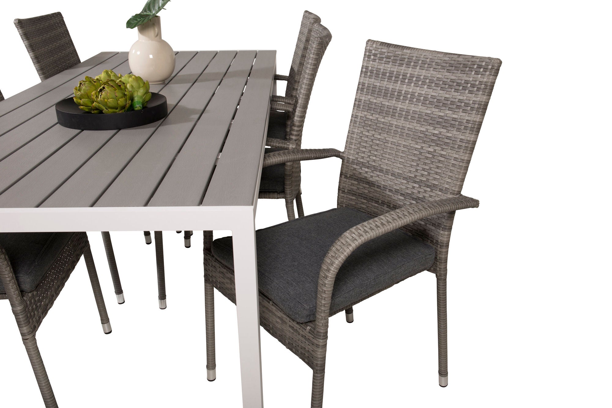 Venture Home Break spisebord - 205*90 - White Alu / Grey Aintwood+Anna Arm stol (stackabl