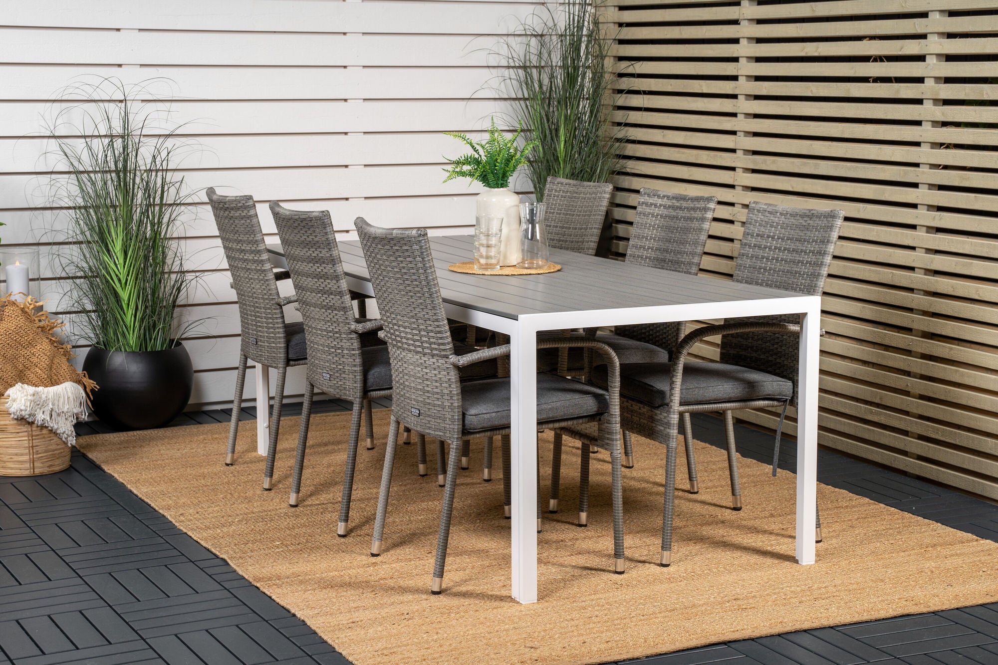 Venture Home Break spisebord - 205*90 - White Alu / Grey Aintwood+Anna Arm stol (stackabl