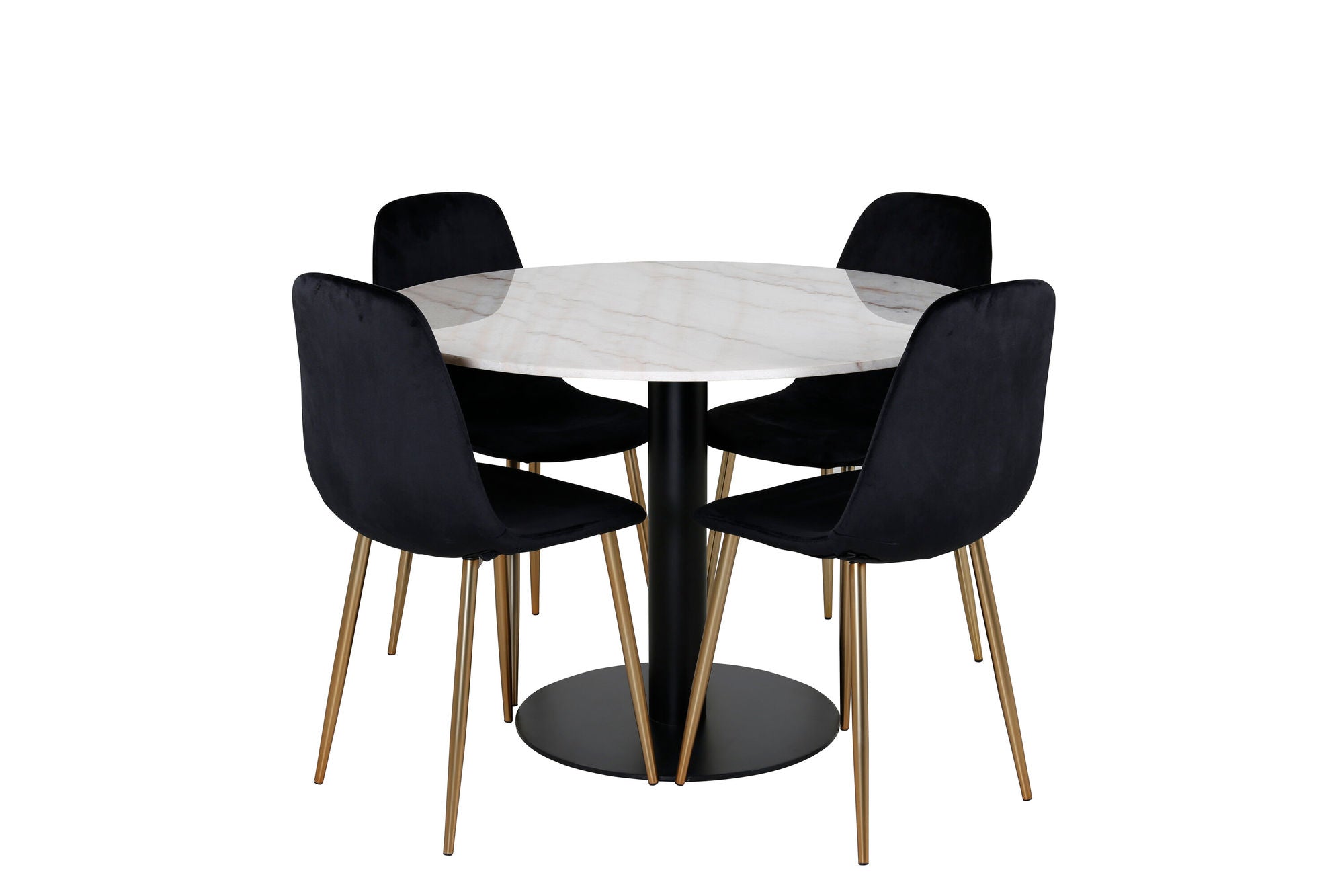 Venture Home Estelle spisebord round 106cm White marble / Black Legs - Polar stol - Black Velvet / Matt brass leg 4