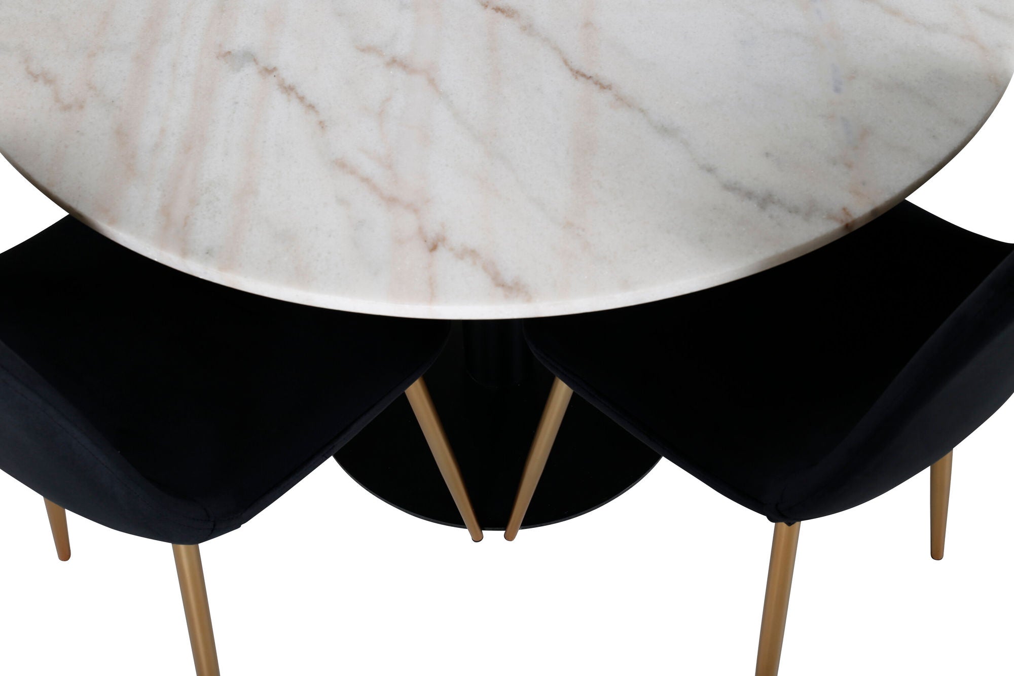 Venture Home Estelle spisebord round 106cm White marble / Black Legs - Polar stol - Black Velvet / Matt brass leg 4