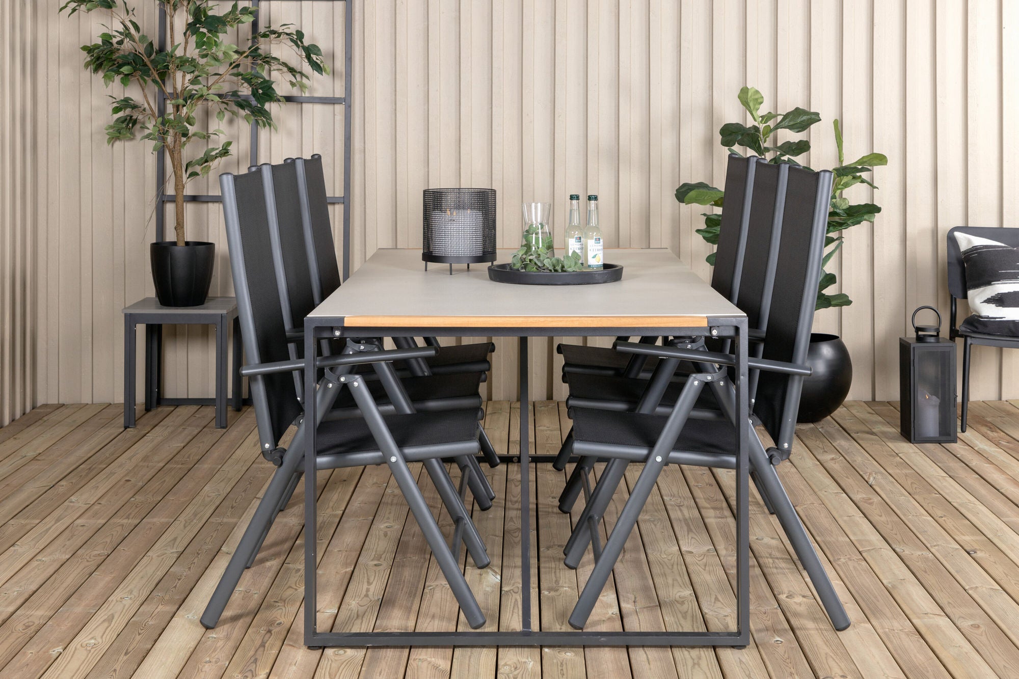 Venture Home Texas spisebord 200*100 - Black Alu / Teak / Grey Spray stone+Break 5:pos Cha