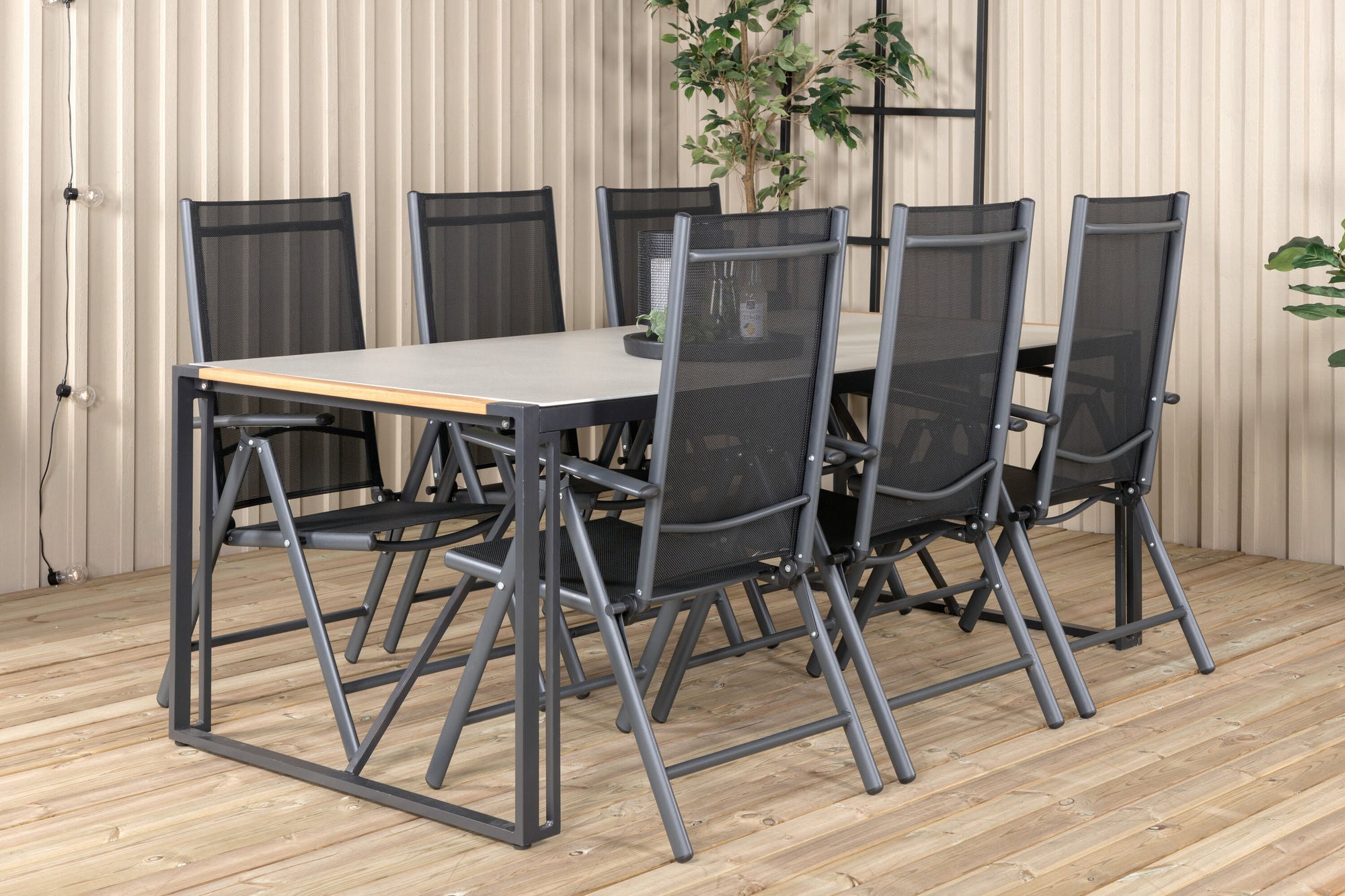 Venture Home Texas spisebord 200*100 - Black Alu / Teak / Grey Spray stone+Break 5:pos Cha