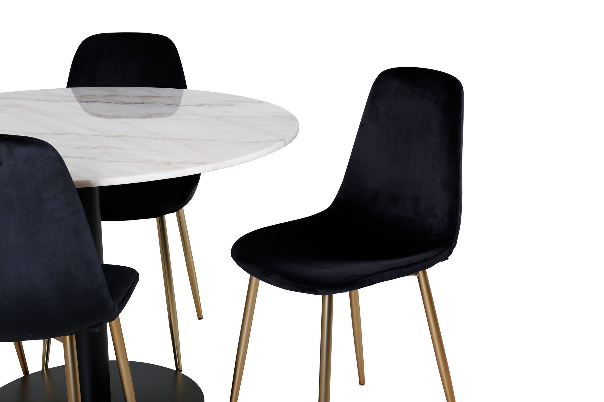 Venture Home Estelle spisebord round 106cm White marble / Black Legs - Polar stol - Black Velvet / Matt brass leg 4