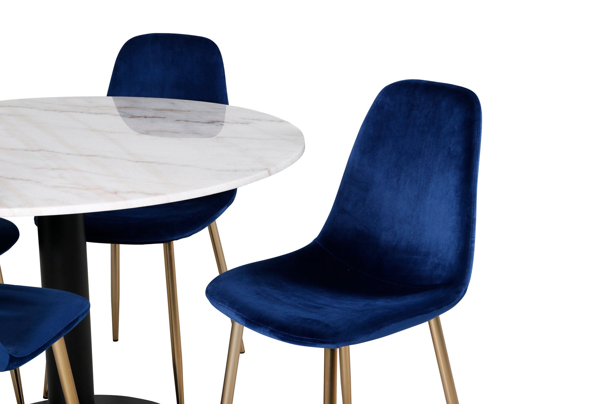 Venture Home Estelle spisebord round 106cm White marble / Black Legs - Polar stol - Blue Velvet / Matt brass leg 4