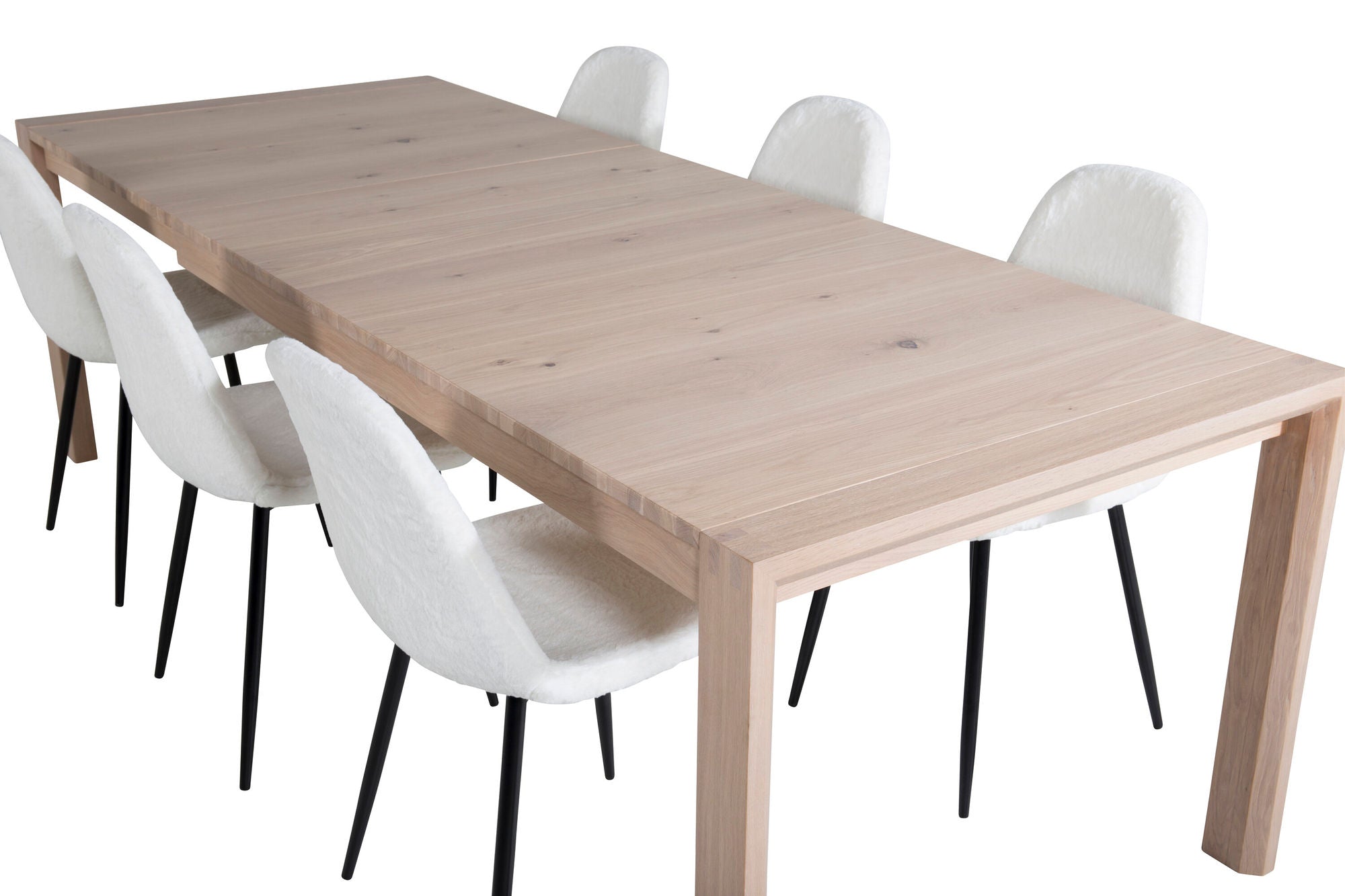 Venture Home Slider Extention bord - White Wash - 170+40+40cm +Polar Fluff Spisebordsstol - B