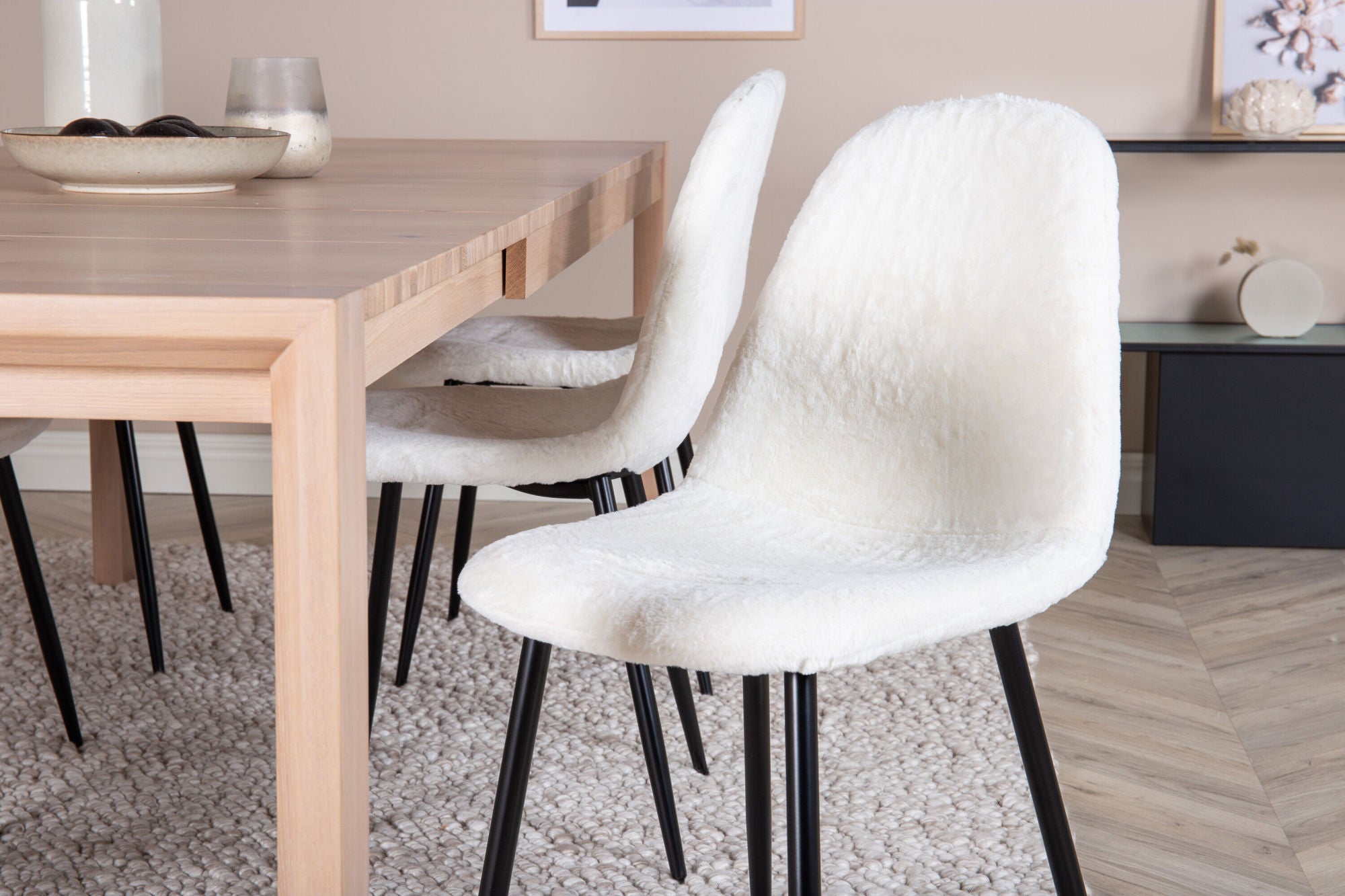 Venture Home Slider Extention bord - White Wash - 170+40+40cm +Polar Fluff Spisebordsstol - B