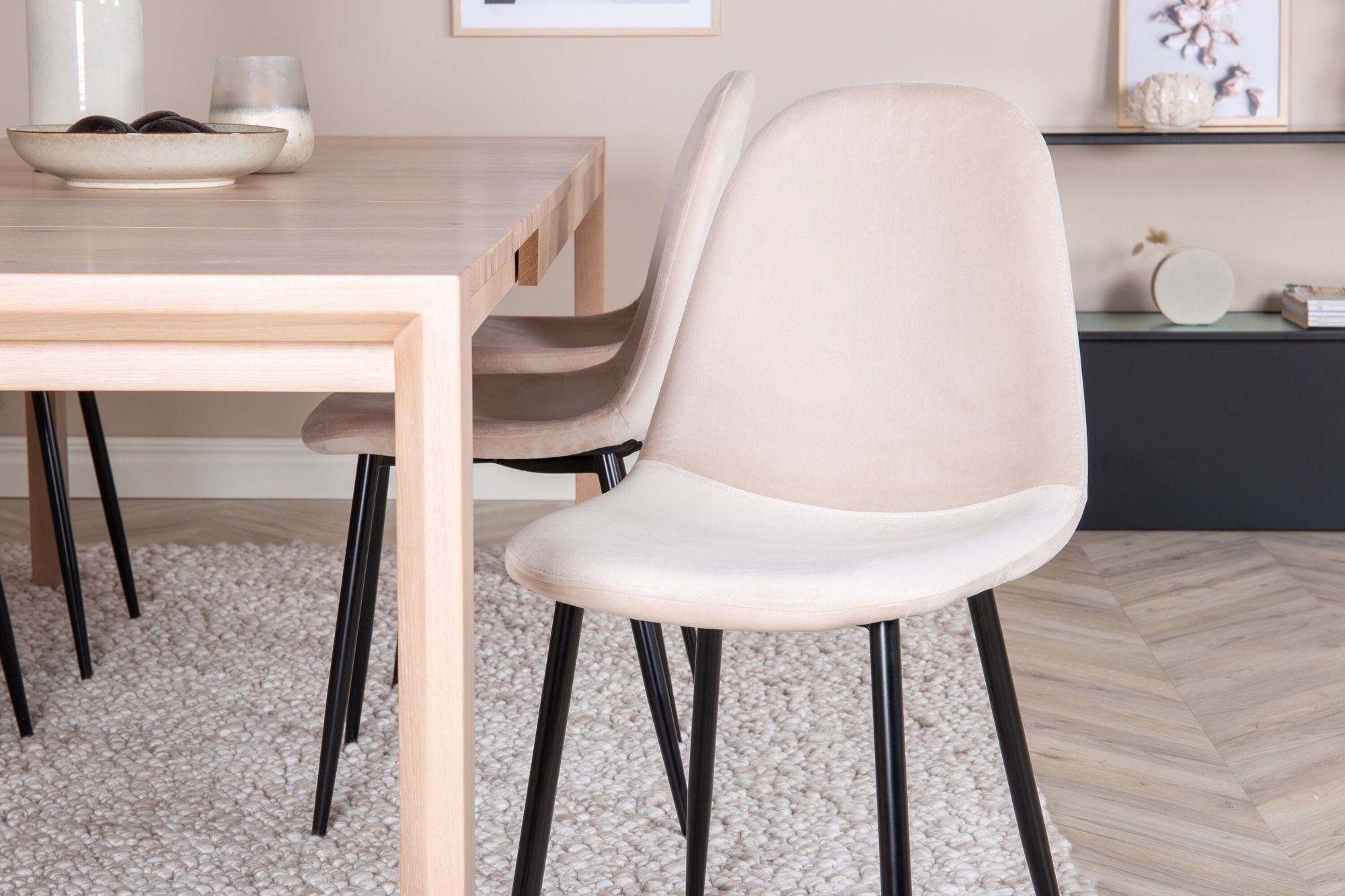 Venture Home Slider Extention bord - White Wash - 170+40+40cm +Polar Spisebordsstol- Black le