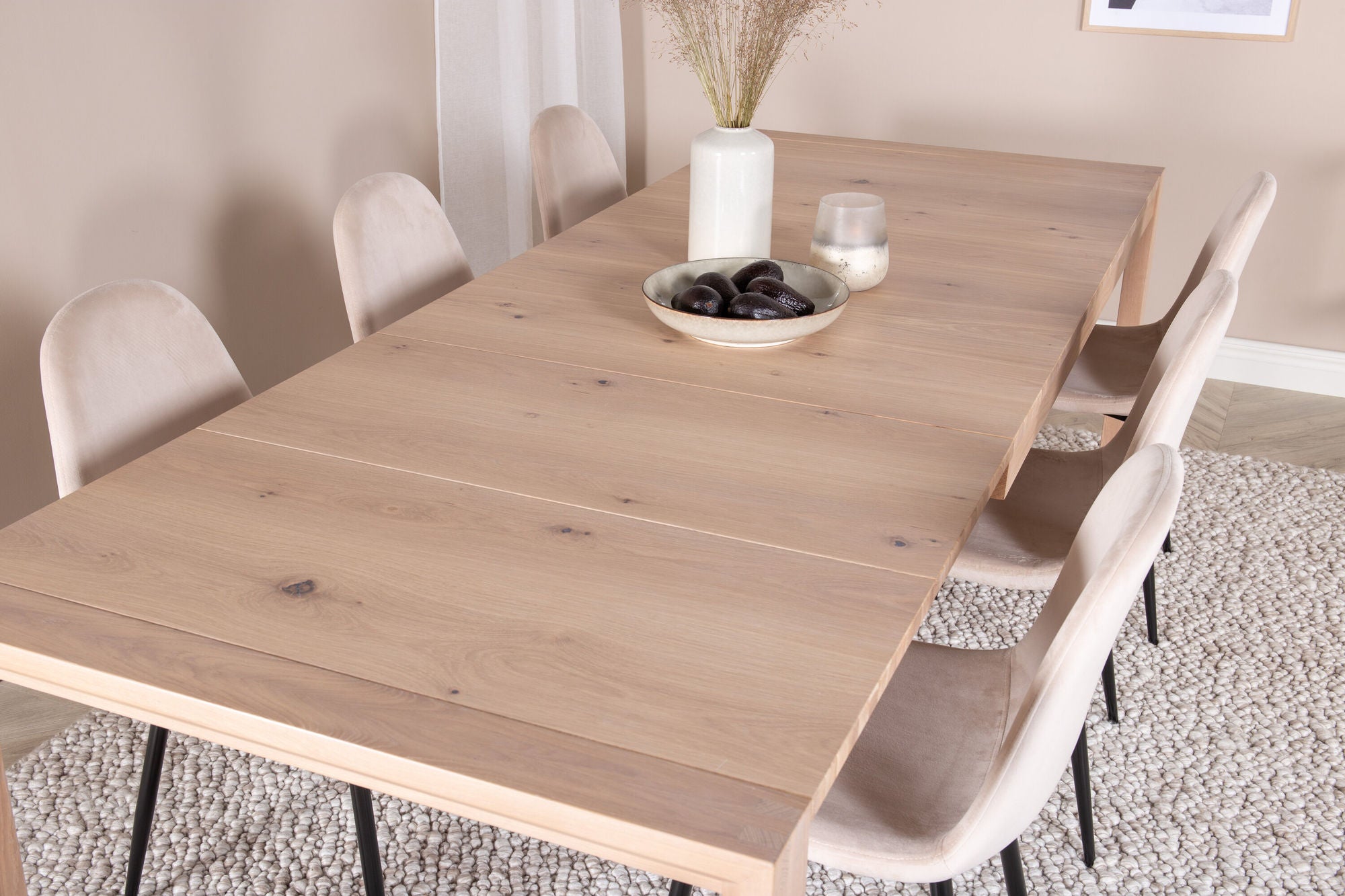 Venture Home Slider Extention bord - White Wash - 170+40+40cm +Polar Spisebordsstol- Black le