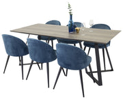 Venture Home Marina spisebord - Grey wood / black (1) + Velvet stol - Blue (6)