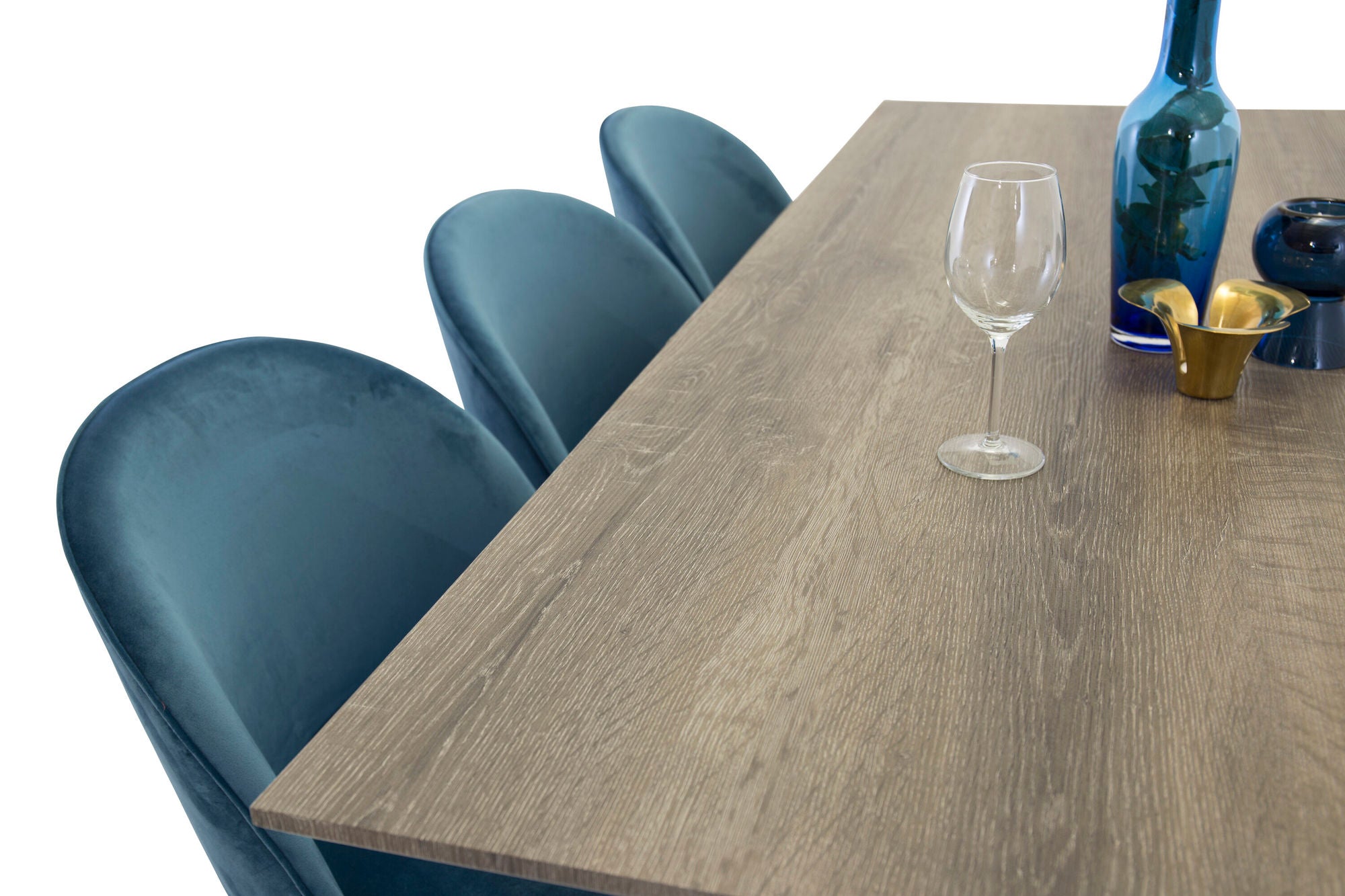 Venture Home Marina spisebord - Grey wood / black (1) + Velvet stol - Blue (6)