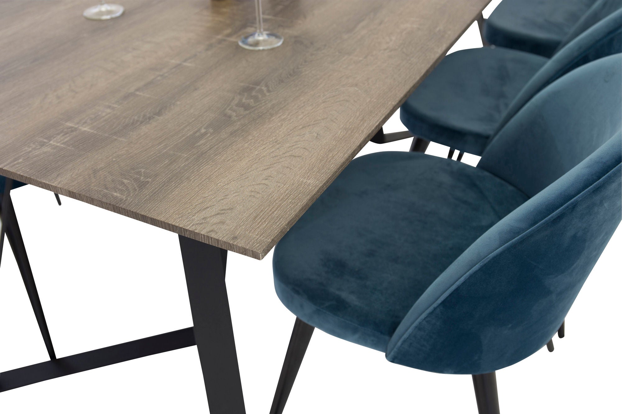 Venture Home Marina spisebord - Grey wood / black (1) + Velvet stol - Blue (6)