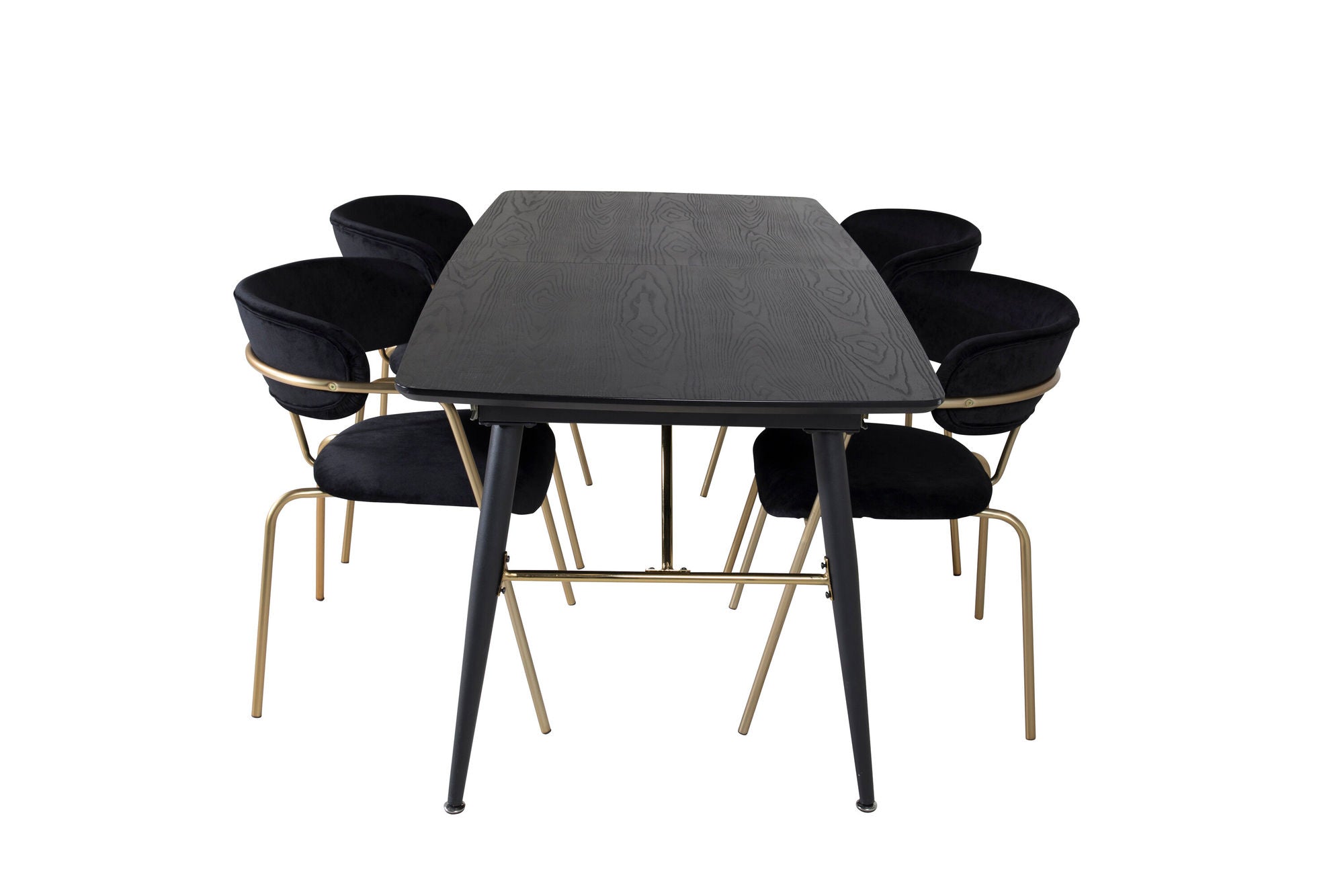 Venture Home Gold Extention bord - 180/220*85*H76 Black Veneer - Black legs - Brass details+Arrow armchair - Brass Legs - Black Velvet_4