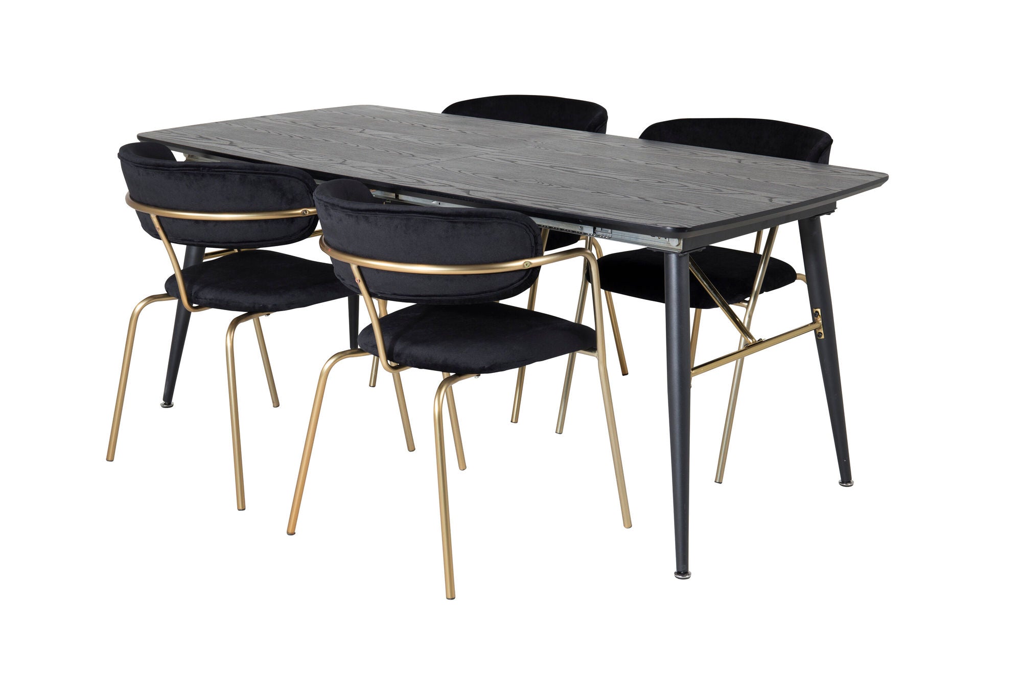 Venture Home Gold Extention bord - 180/220*85*H76 Black Veneer - Black legs - Brass details+Arrow armchair - Brass Legs - Black Velvet_4