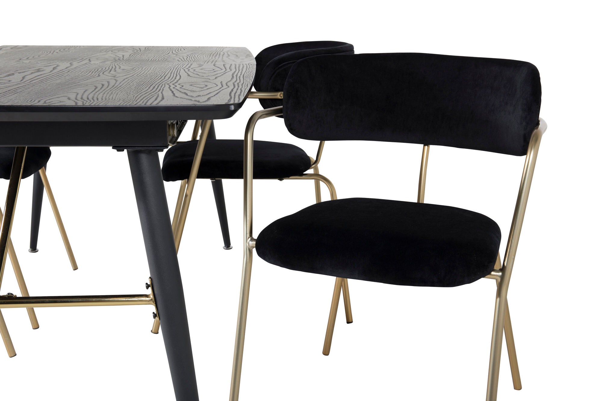 Venture Home Gold Extention bord - 180/220*85*H76 Black Veneer - Black legs - Brass details+Arrow armchair - Brass Legs - Black Velvet_4